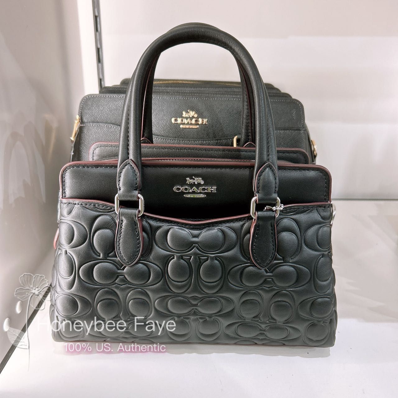image of Coach Mini Darcie Carryall With Signature Leather Cm050 in Gold/Black, Women's