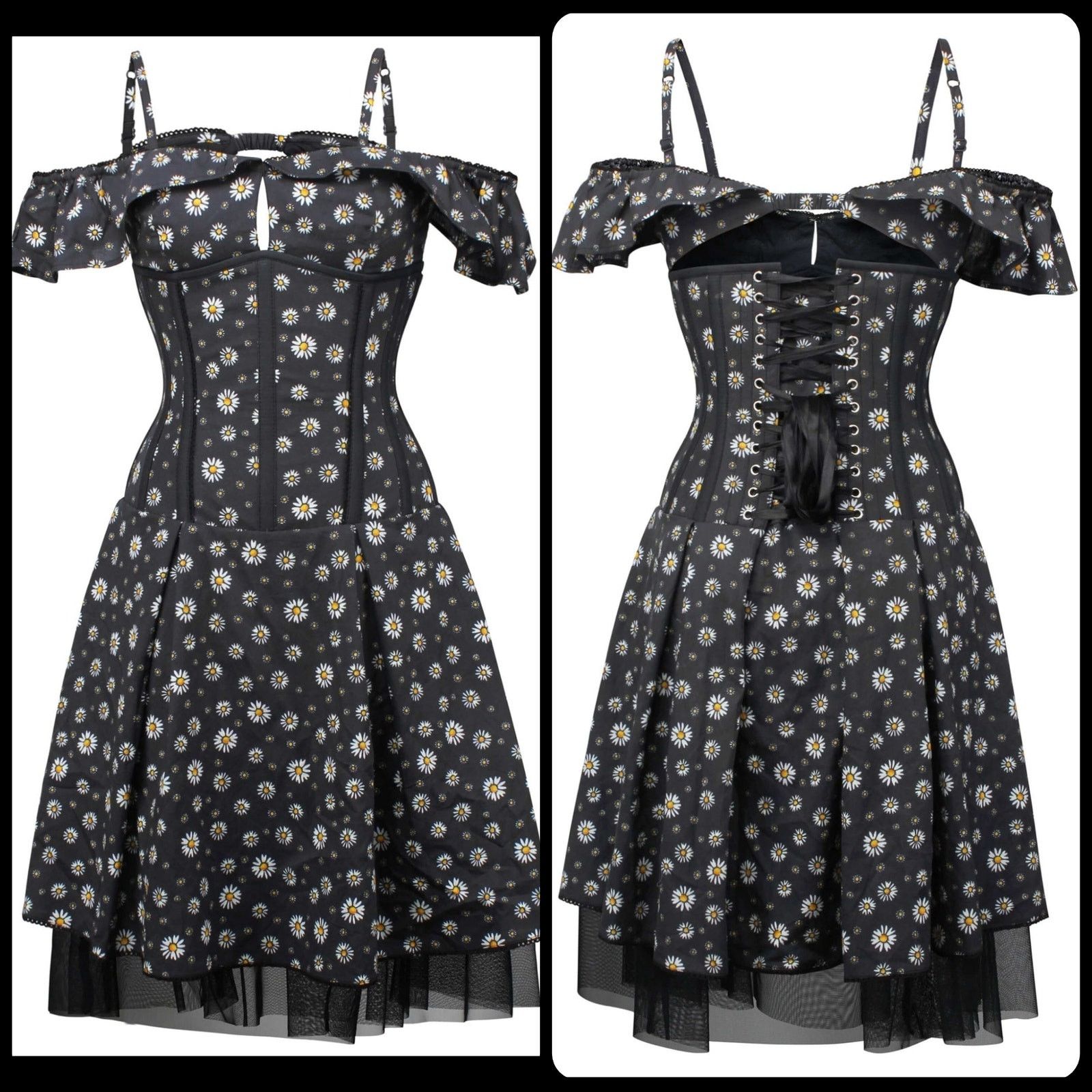Other Corset Story Bardot Americana Daisy Print Corset Dress, 36 Size XL / US 12-14 / IT 48-50 - 8 Thumbnail
