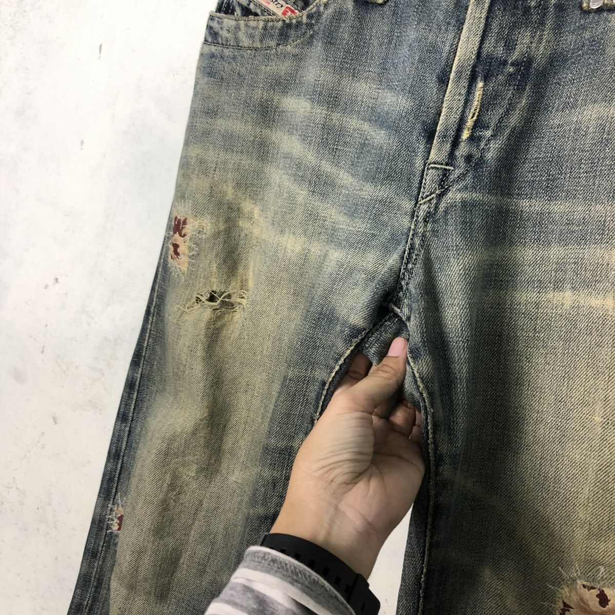 Diesel 🔥DISTRESSED RUSTY DESIGN DIESEL DENIM JEANS PATCHWORK Size US 32 / EU 48 - 17 Thumbnail