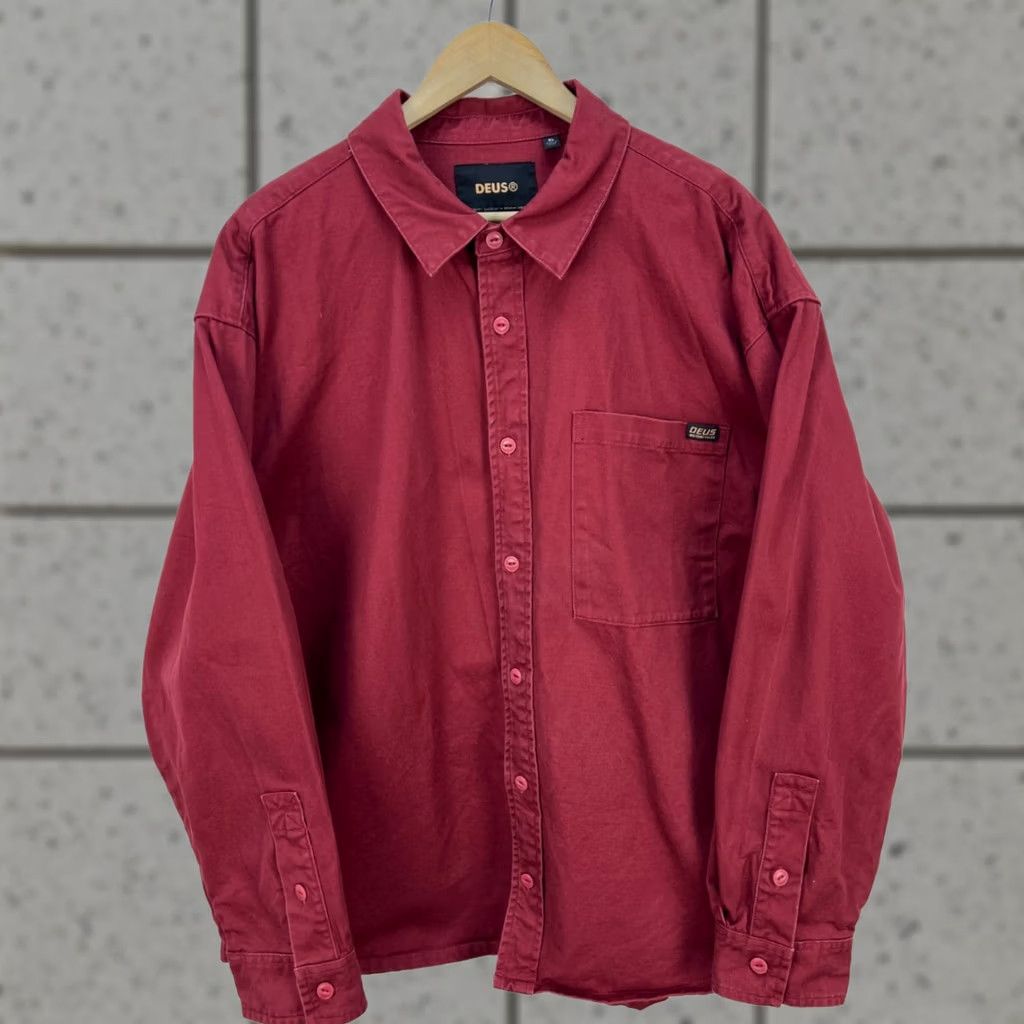 Deus Ex Machina Deus ex Machina Shirt Overshirt Mens XL Burgundy Workwear casual Solid Button logo Mid-Length Size US XL / EU 56 / 4 - 1 Thumbnail