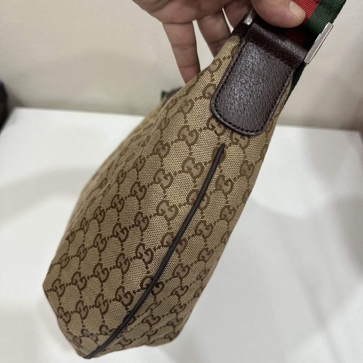 Gucci GUCCI GG WEB HALF MOON LARGE CANVAS CROSSBODY BAG 19 Size ONE SIZE - 5 Thumbnail