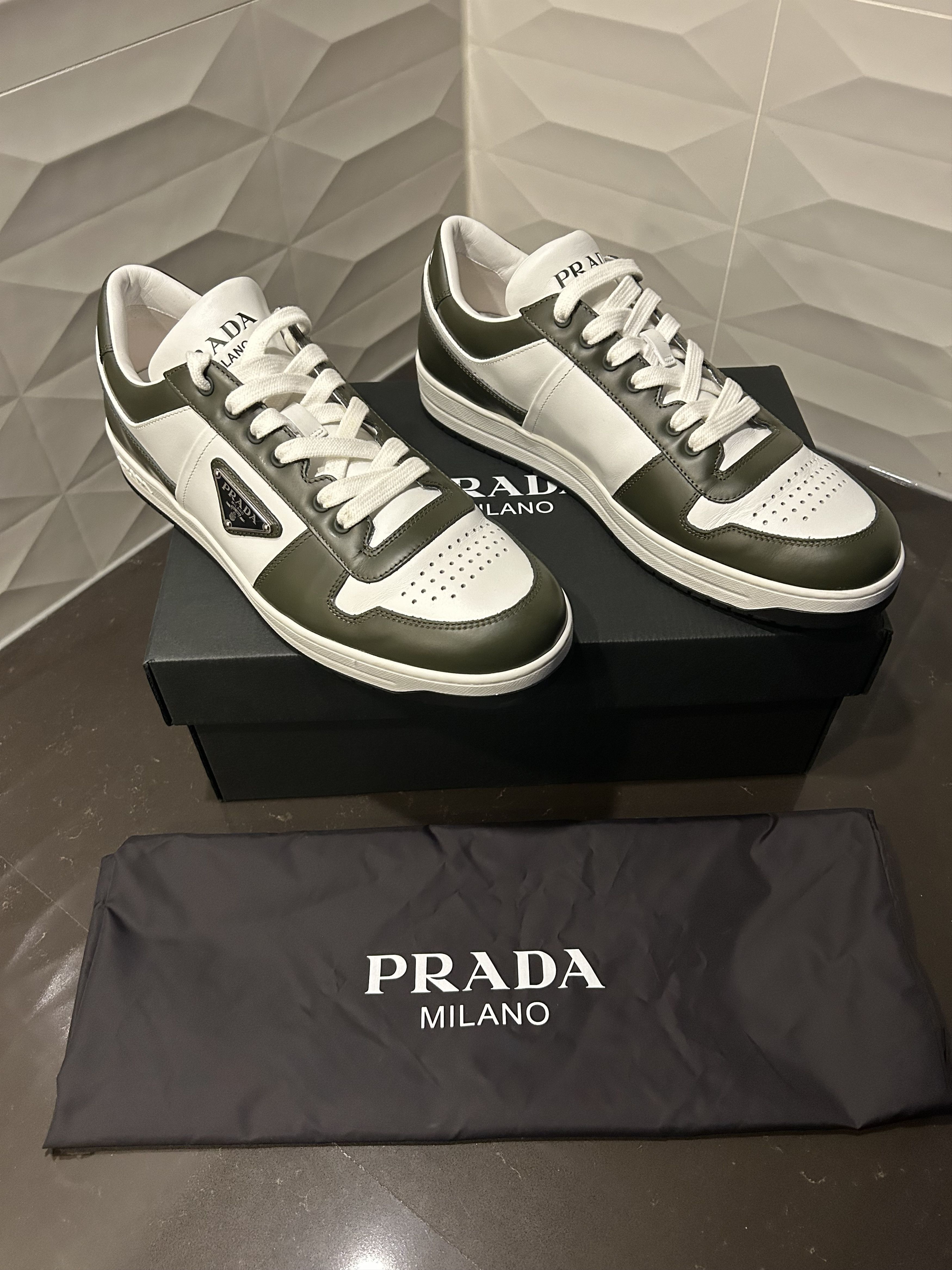 Prada 👟 Prada Downtown Leather Sneakers – Olive Green – Sz 10US Size US 10 / EU 43 - 4 Thumbnail