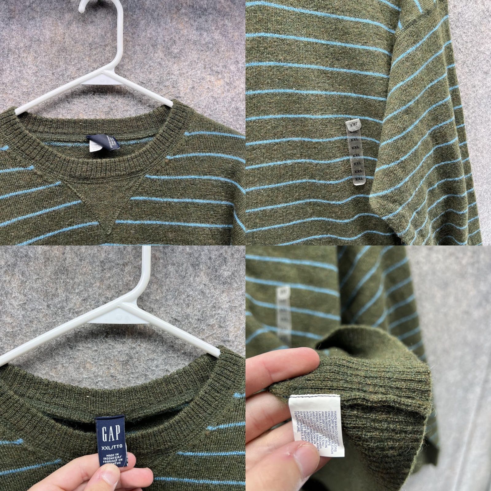 Gap VINTAGE Gap Sweater Men XXL Green Crewneck Pullover Striped Cotton Size US XXL / EU 58 / 5 - 8 Thumbnail