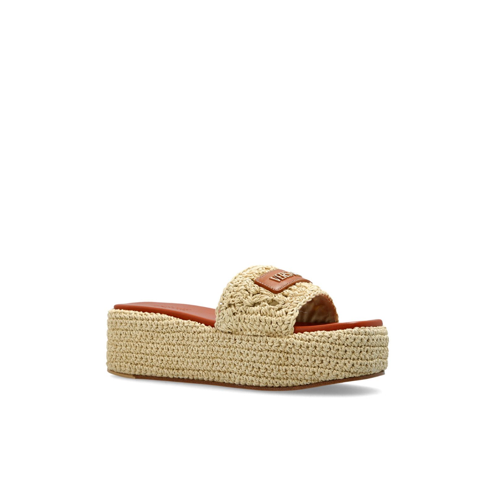 VERSACE Beige Raffia 65mm Platform Slides New And Authentic