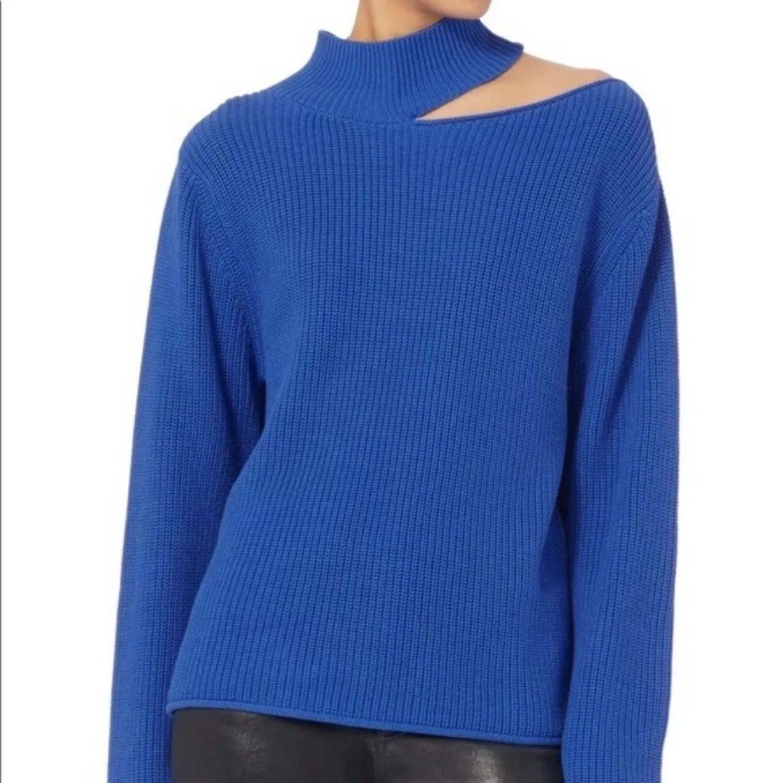 Rta RtA Langley Lagoon Blue Cutout Cotton Turtleneck Sweater Size S / US 4 / IT 40 - 8 Thumbnail