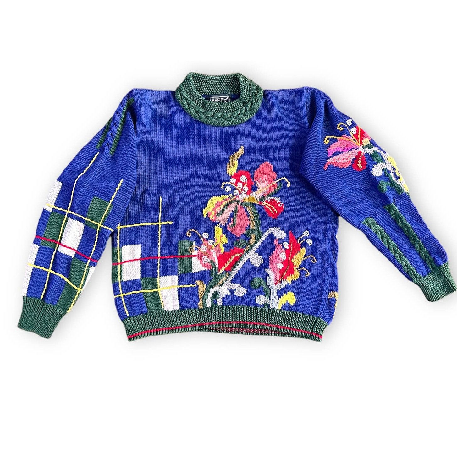 0 Vintage Berek Marta D Hand knit Floral Plaid Sweater Granny Size L / US 10 / IT 46 - 1 Thumbnail
