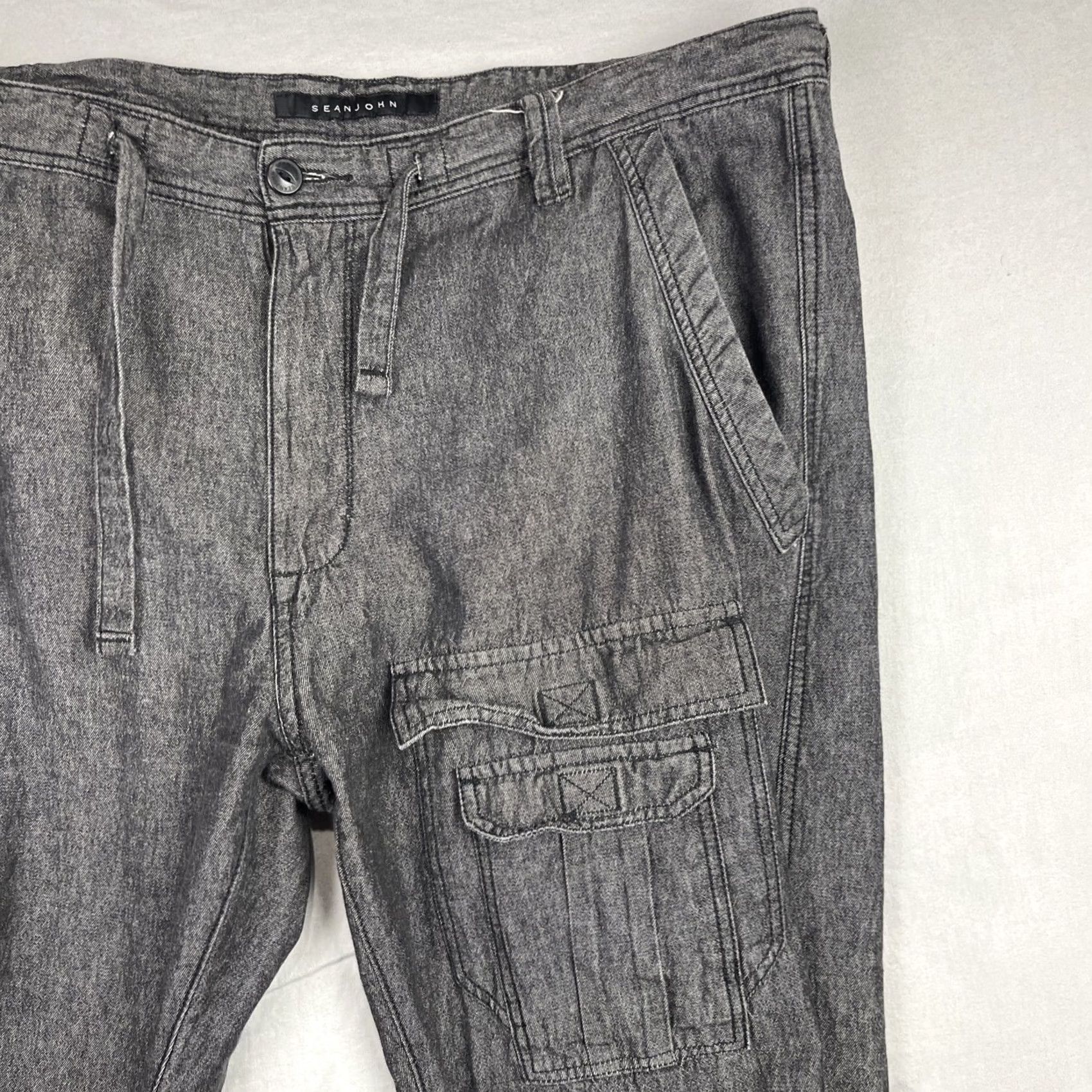 Sean John Sean John Cargo Pants Mens 40x33 Black Chambray Paratrooper Combat Drawcord Y2K Size US 40 / EU 56 - 6 Thumbnail
