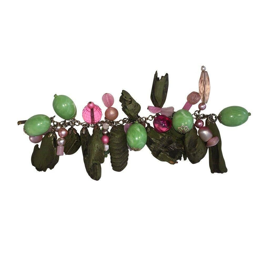 Designer Rustic Vintage Lucite Wood and Plastic Charm Bracelet Size ONE SIZE - 2 Thumbnail