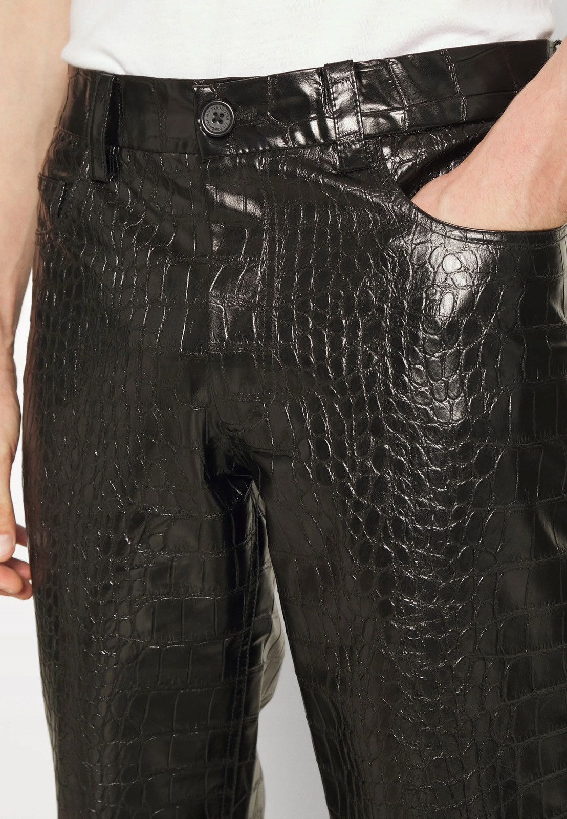 Viktor & Rolf !DS! SS23 Viktor & Rolf Crocodile Faux Leather Black Pants Size US 32 / EU 48 - 6 Thumbnail