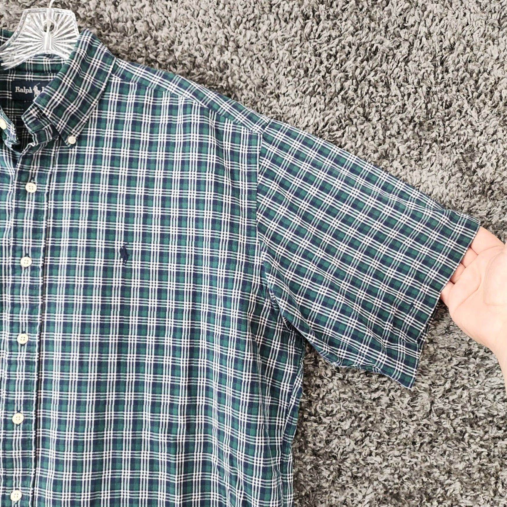 Ralph Lauren Ralph Lauren Mens Green Blue Plaid Short Sleeve Button Up Shirt Large Size US 33 - 3 Thumbnail
