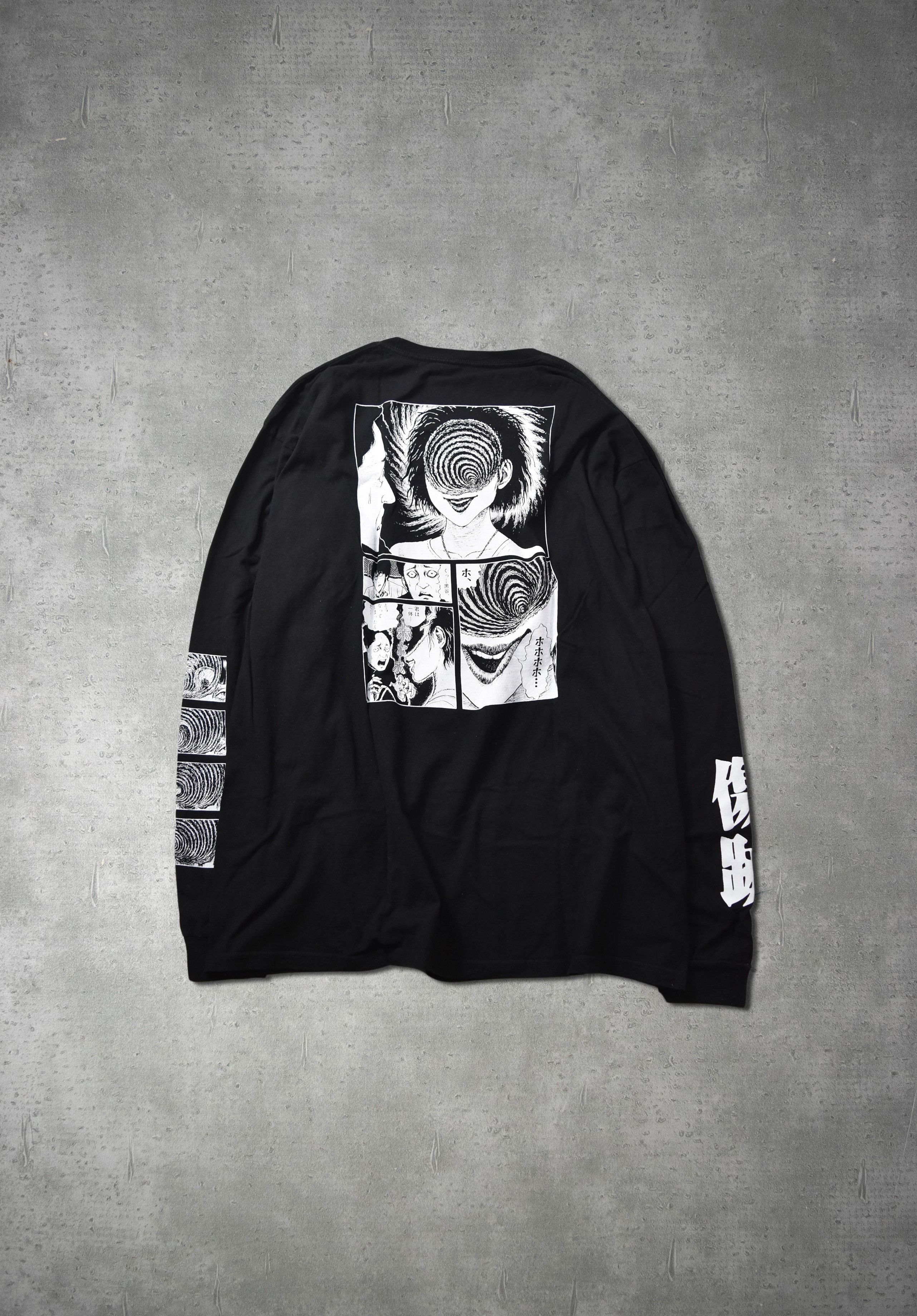 image of Junji Ito Graphic Long Sleeve Tee T-Shirt 0-8-110 69.5 in Black, Men's (Size 2XL)