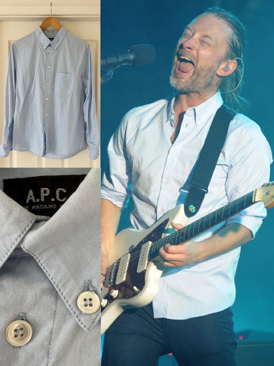 image of A P C Cotton Oxford Shirt Sky Blue Thom Yorke Radiohead, Men's (Size Medium)