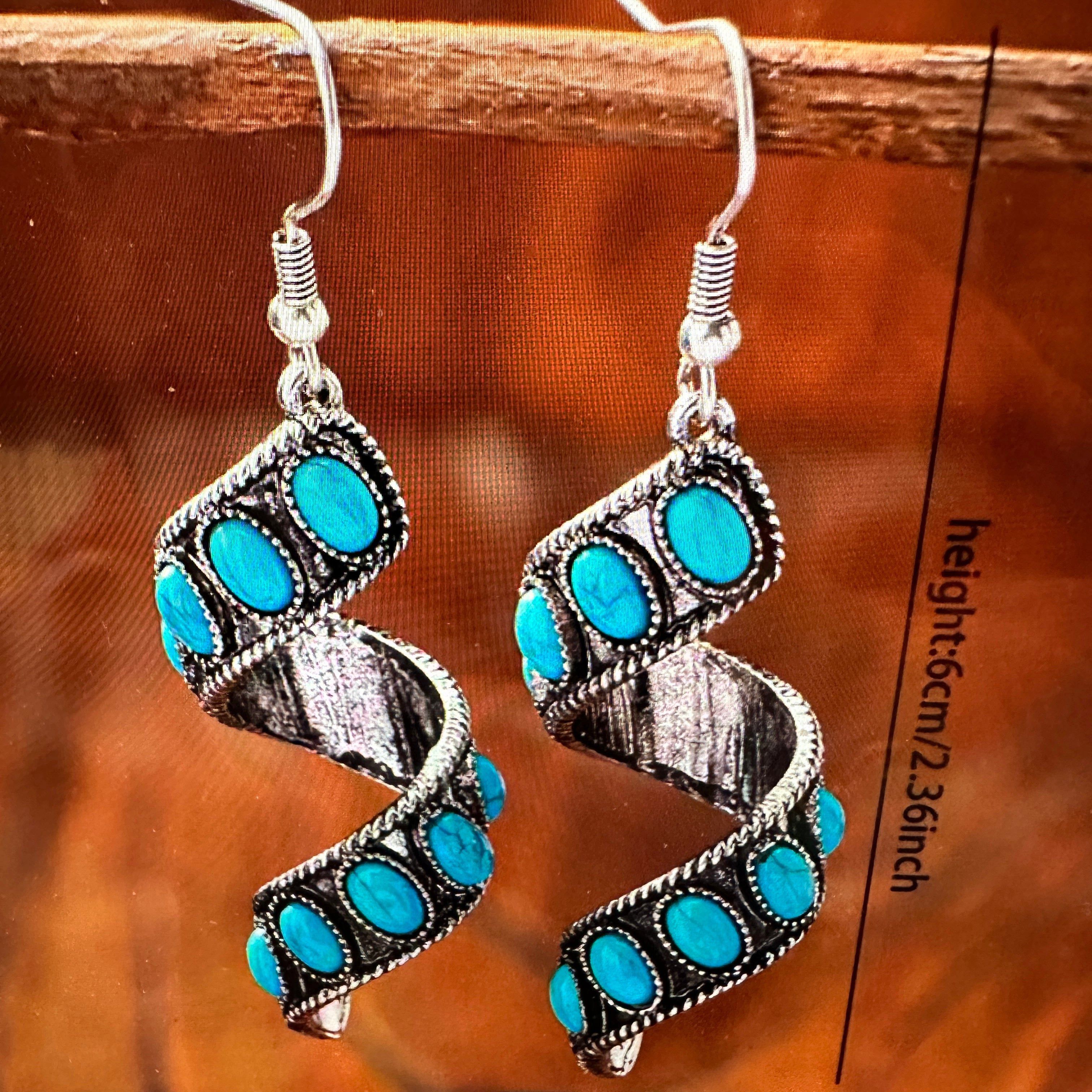 Other Boho Hippie Cowgirl Twirl Wire Drop Earrings, Turquoise Ston Size ONE SIZE - 4 Thumbnail