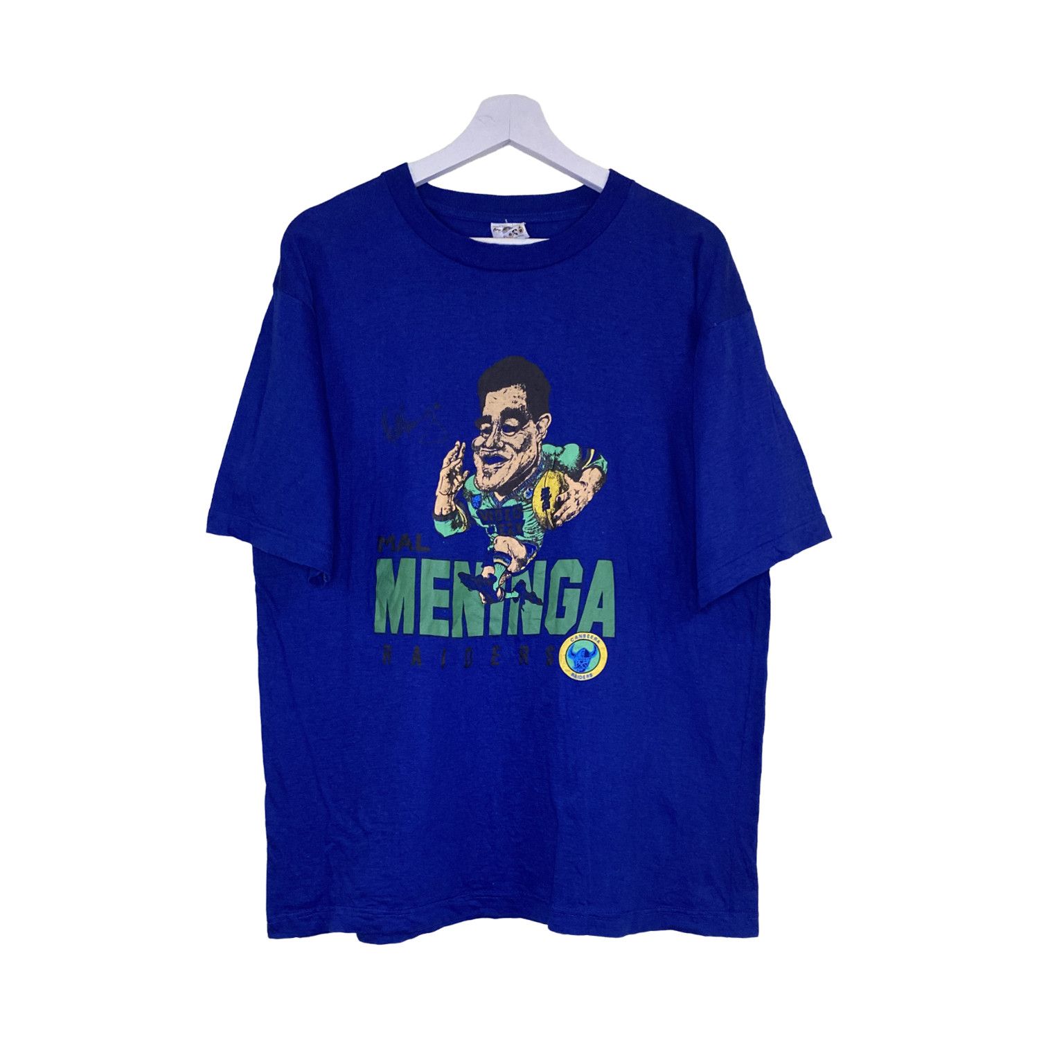 Vintage Vintage 90s Mal Meninga Raiders Caricature T-Shirt Size US L / EU 52-54 / 3 - 1 Thumbnail