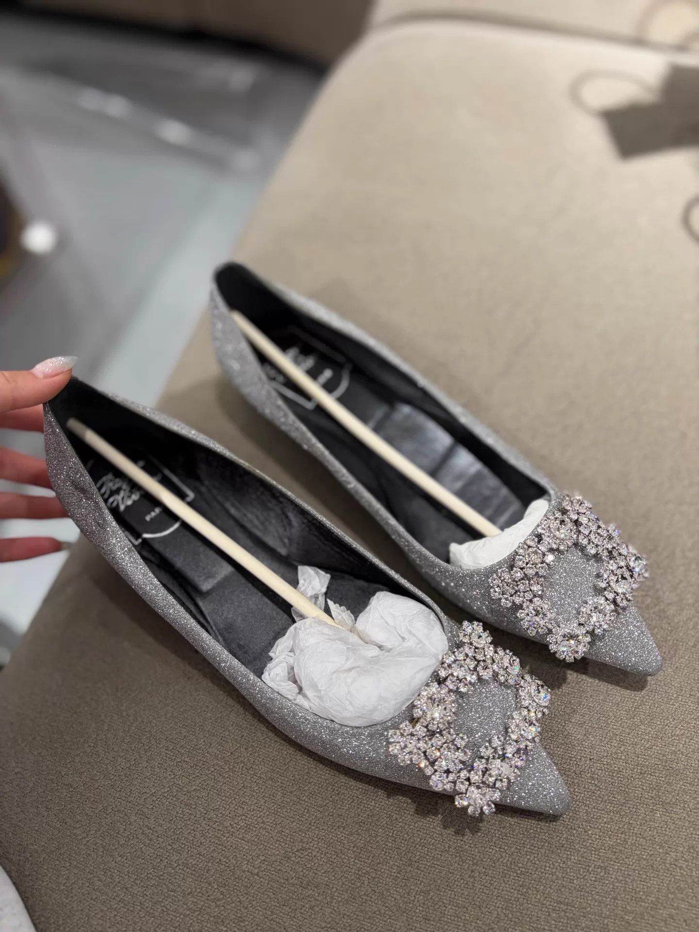 Roger Vivier RV 99 New 37.5 Flat Mule Square Crystal Buckle Glitter Size US 7 / IT 37 - 1 Thumbnail