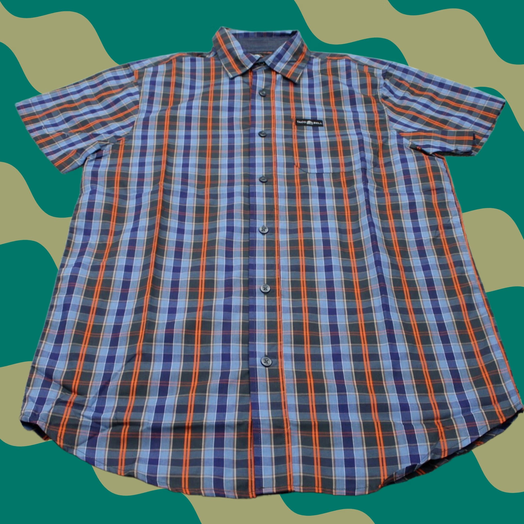 Bell Taco Bell Mens Small Blue/Orange Plaid Short Sleeve Button-Up Shirt Size US S / EU 44-46 / 1 - 1 Thumbnail