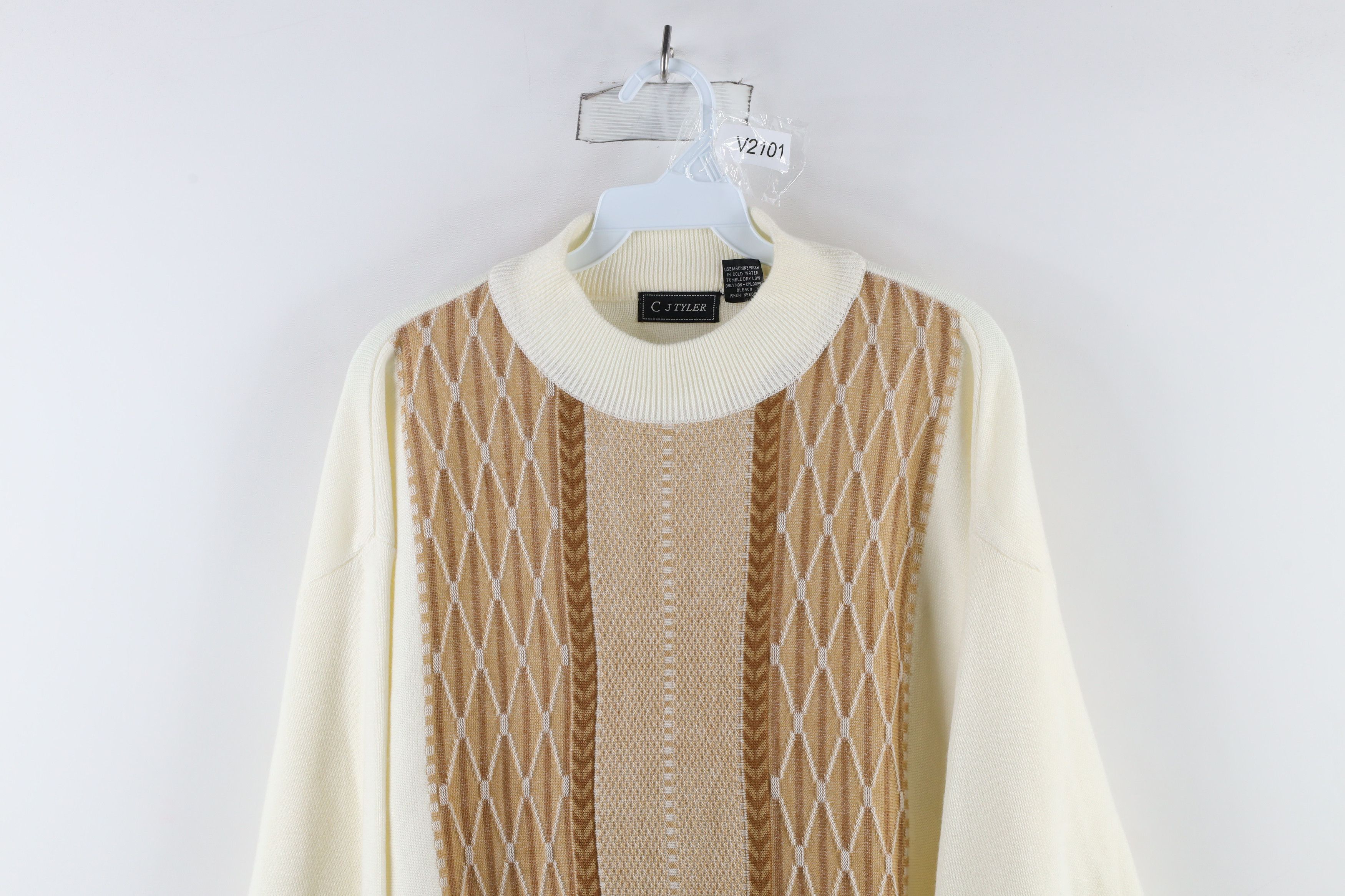 Vintage Vintage 90s Coogi Style Diamond Knit Mock Neck Sweater Size US XXL / EU 58 / 5 - 2 Thumbnail