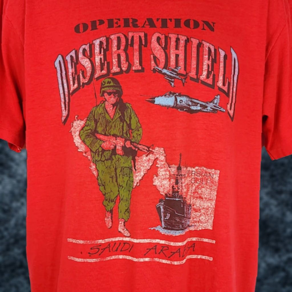 Vintage VINTAGE Operation Desert Shield T Shirt Mens Size Large 90s Jet Saudi Arabia Red Cotton Blend Short Sleeve Crew Neck Military Size US L / EU 52-54 / 3 - 1 Thumbnail