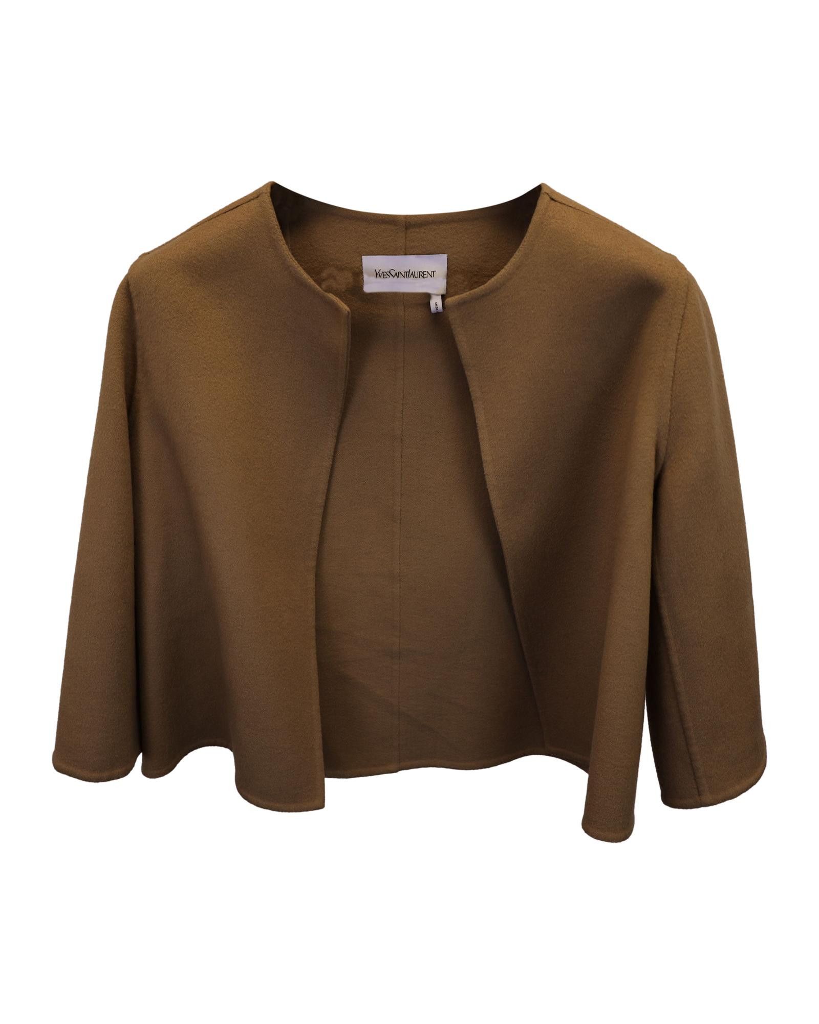 image of YVES Saint Laurent Luxurious Brown Cashmere Cropped Jacket By Saint Laurent, Women's (Size Small)