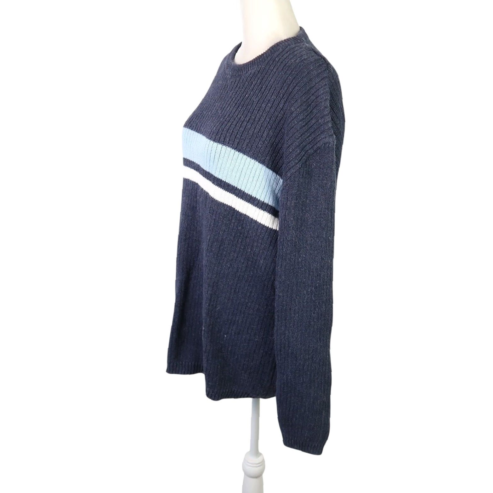 Cherokee VINTAGE Cherokee Navy Blue Stripe Crewneck Sweater Mens XL Vintage 90s Chip Ramie Cotton Knit Pullover Long Sleeve Size US XL / EU 56 / 4 - 4 Thumbnail
