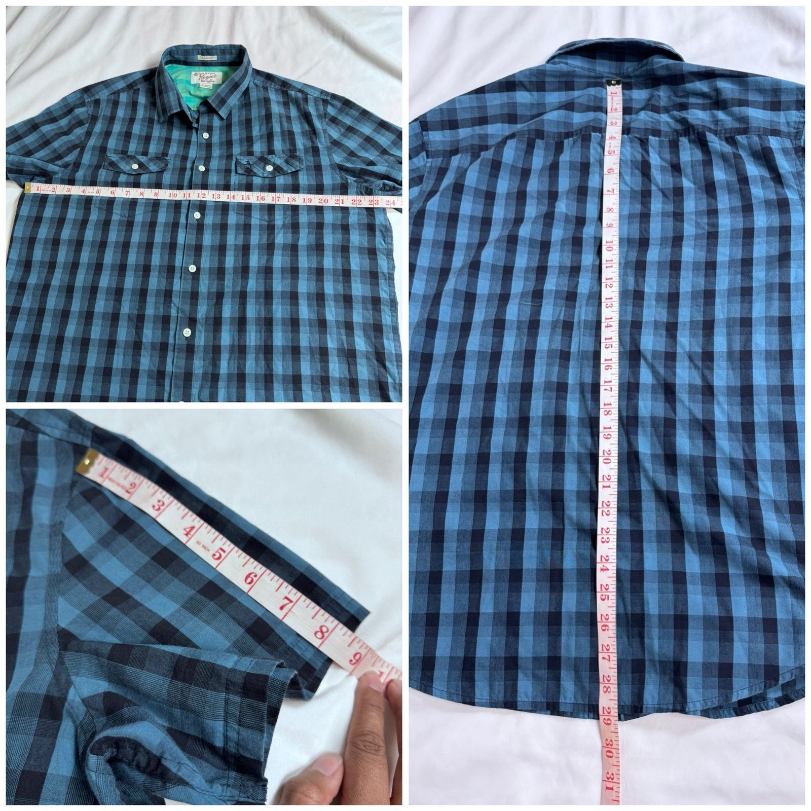 Original Penguin Original Penguin Button Up Shirt Blue Check Short Sleeve XL Size US XL / EU 56 / 4 - 8 Thumbnail