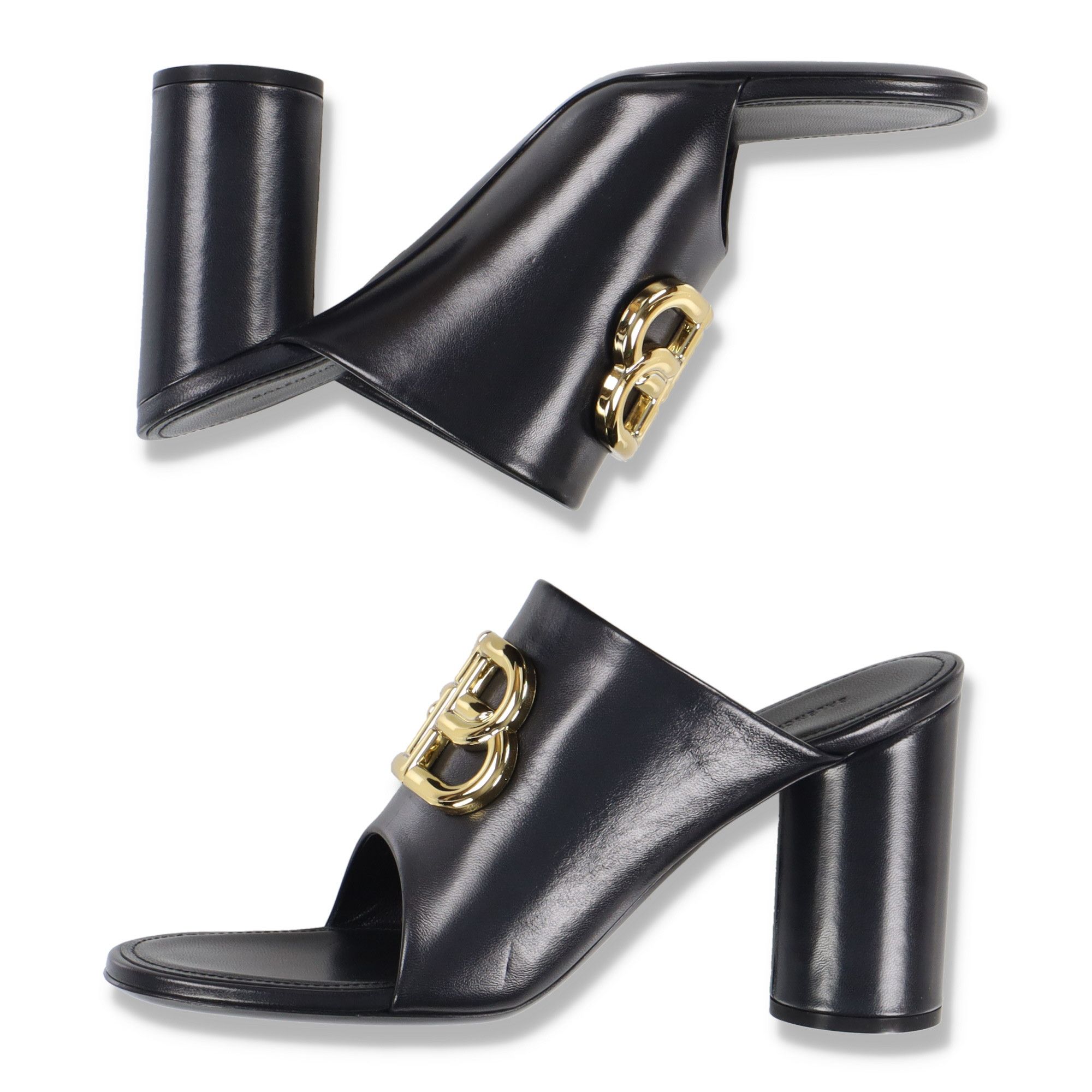 Balenciaga Black Oval 90 BB Logo Leather Sandals Size US 7 / IT 37 - 5 Thumbnail
