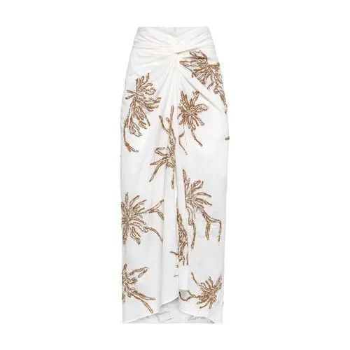 Brunello Cucinelli o1y0725 Embroidered Midi Skirt in White/Brown Size 30" / US 8 / IT 44 - 1 Thumbnail