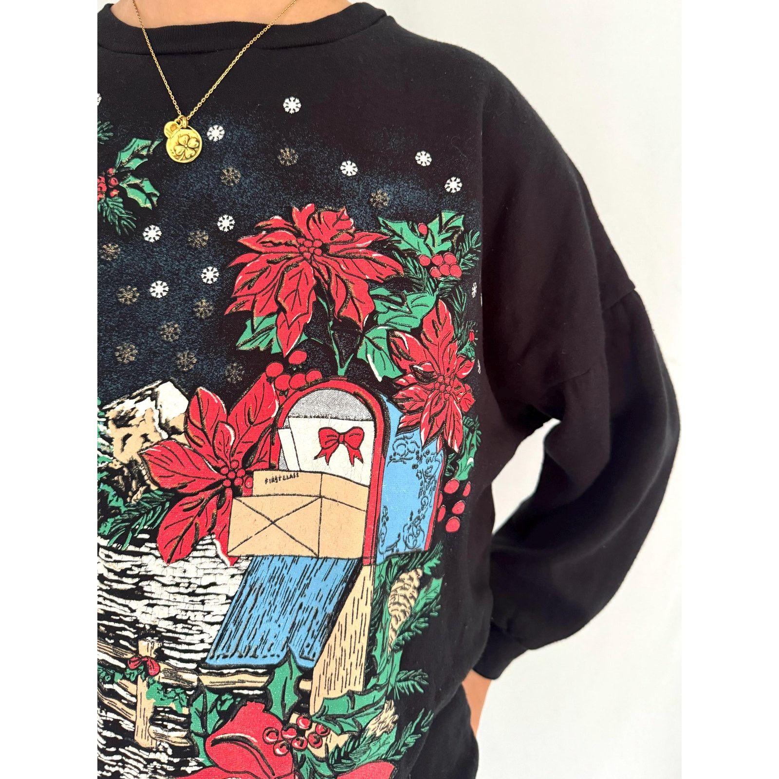 Cabin Creek 90s vintage black festive holiday scene pullover sweatshirt Size S / US 4 / IT 40 - 6 Thumbnail