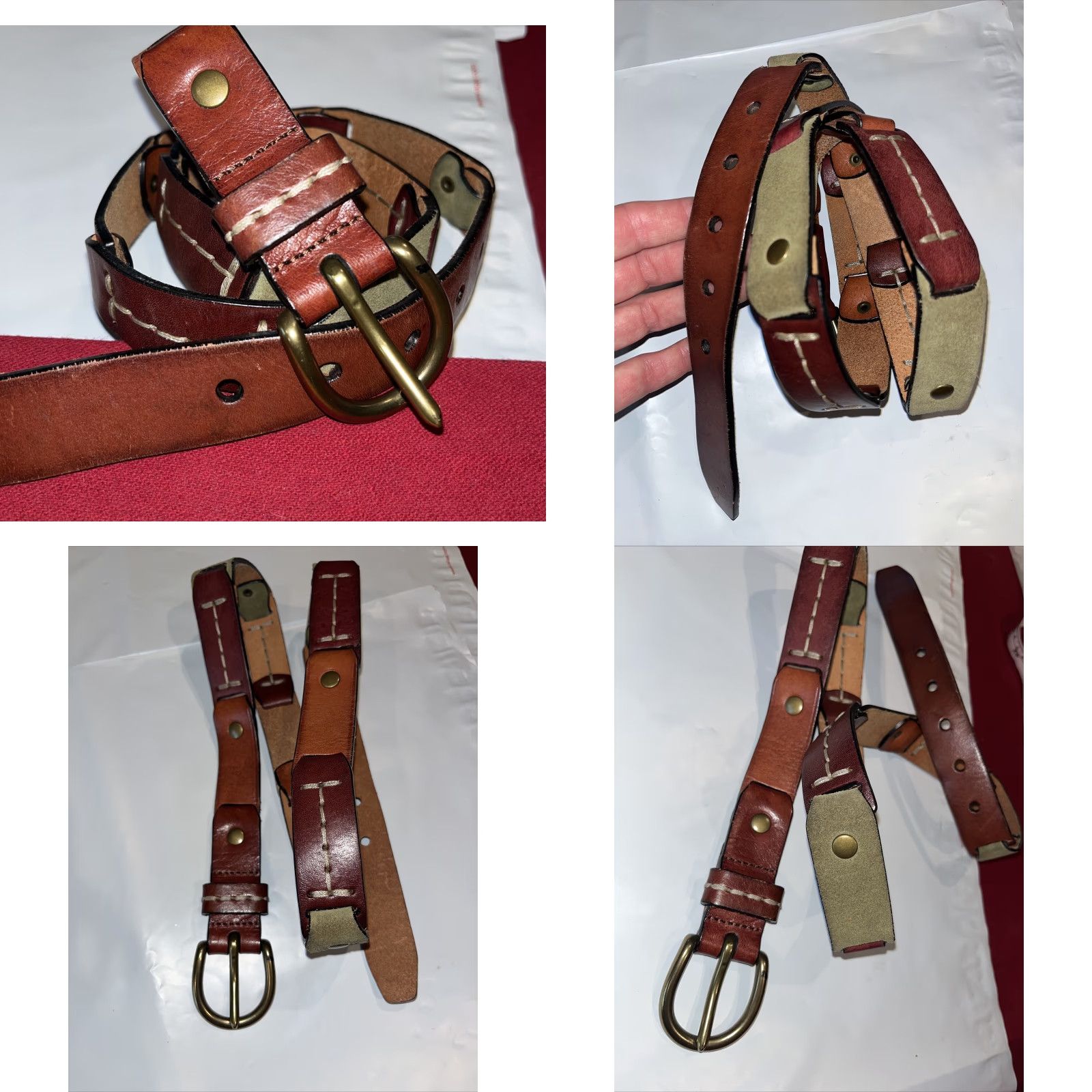 Fossil Fossil Belt Boho Leather Strap Chain Link Copper Buckle Festival 35-39” Tan Olive Size ONE SIZE - 8 Thumbnail