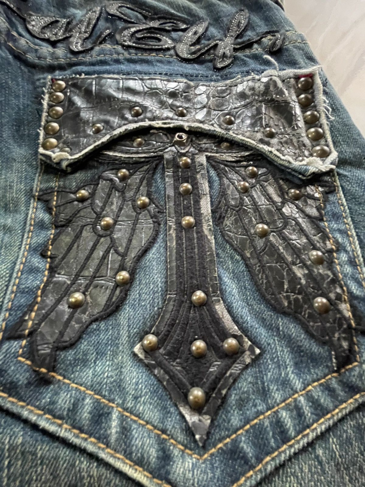 Japanese Brand × Tornado Mart Classical Elf Studded Leather Crafted Muddy Wash Denim Jeans Size US 30 / EU 46 - 7 Thumbnail