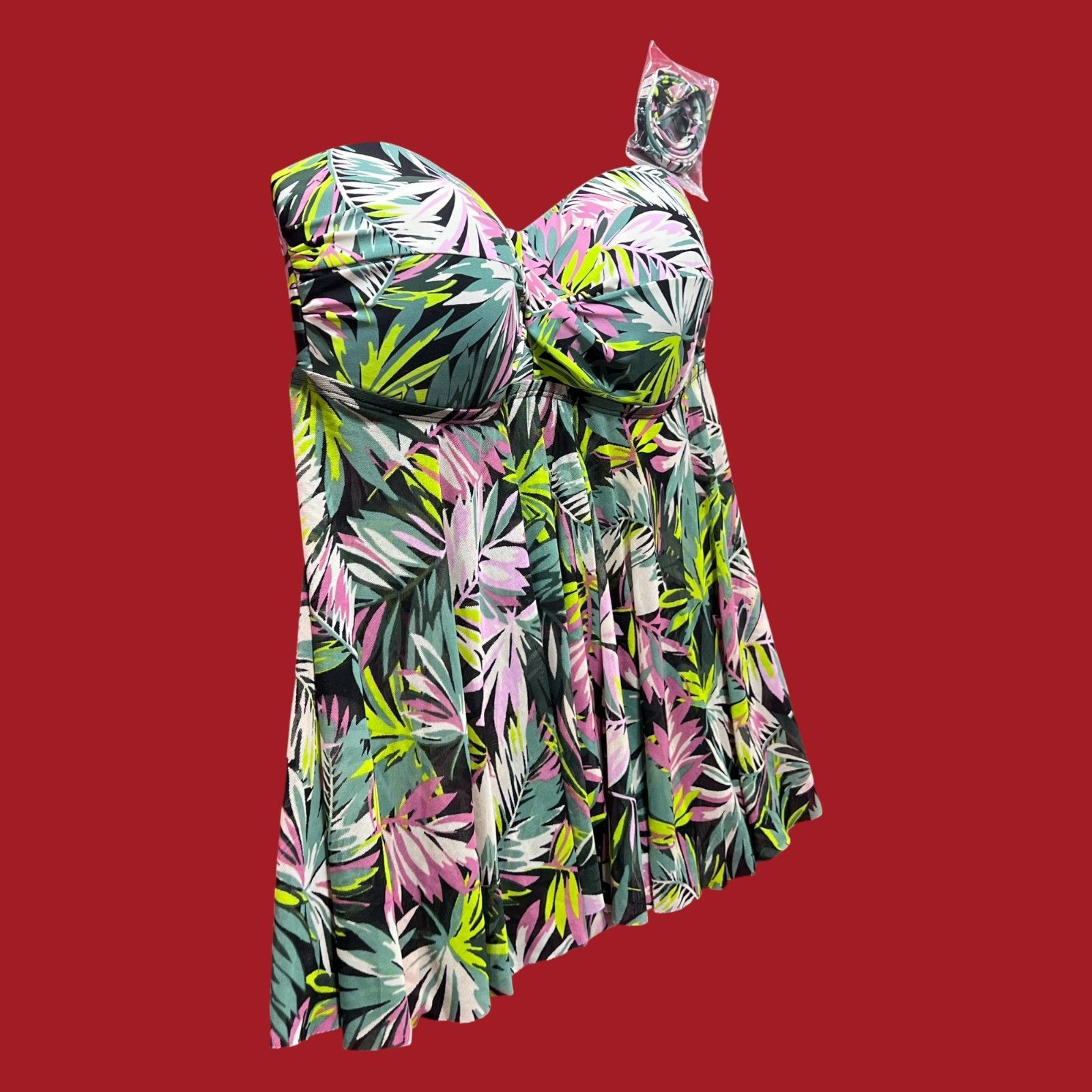Other Kona Sol -Women's Tropical Leaf Print Flyaway Bandeau Tankin Size ONE SIZE - 15 Thumbnail