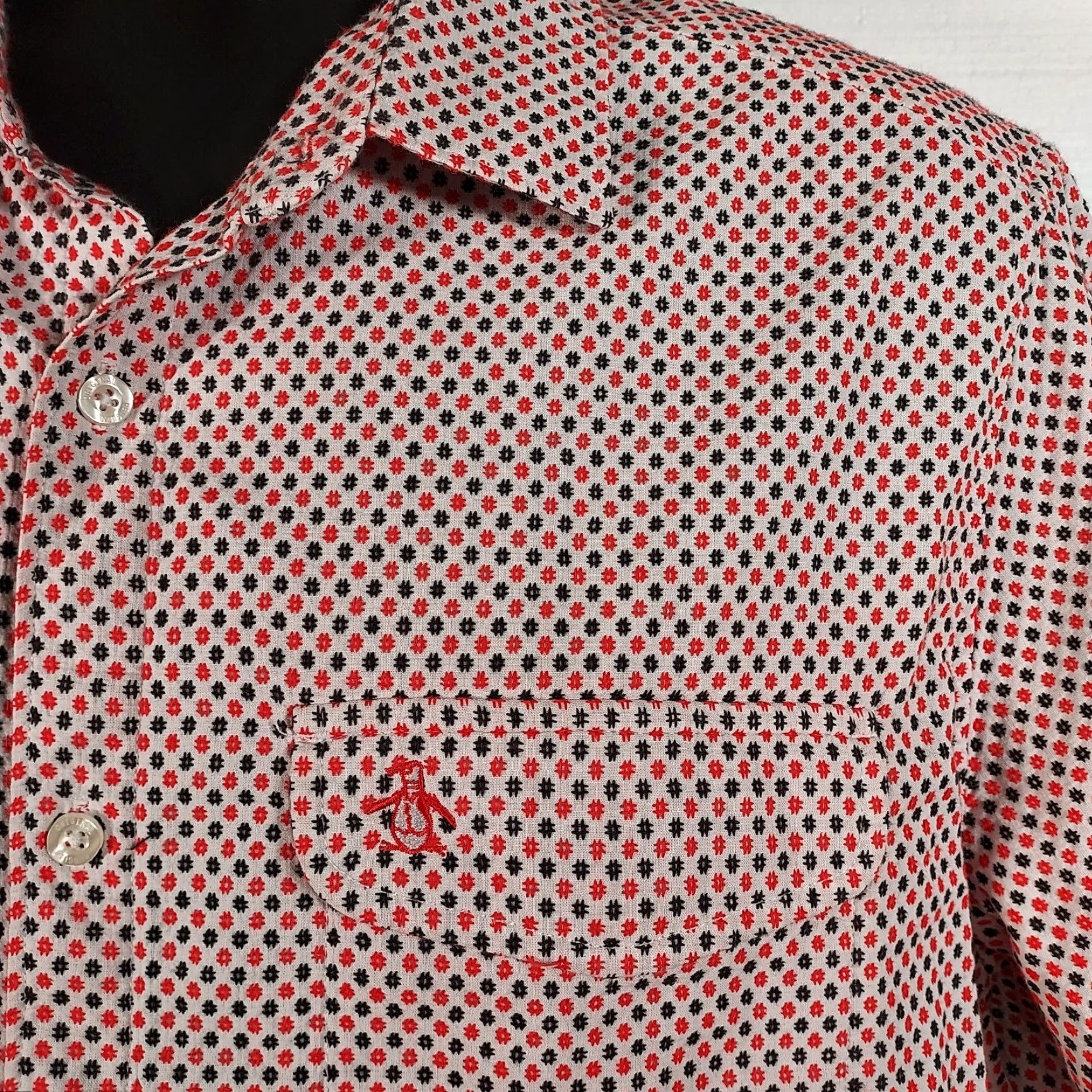 Original Penguin Penguin by Munsingwear Men’s Polo Shirt Red, White & Blue XLT Button Up Golf Shirt Short Sleeve Classic-Fit Size US XL / EU 56 / 4 - 3 Thumbnail