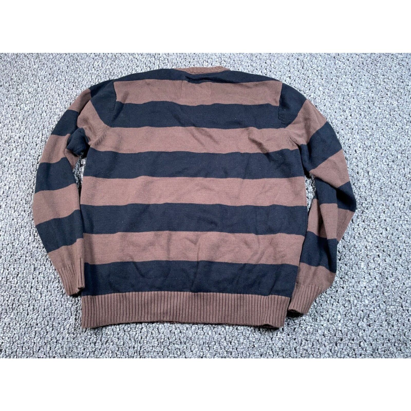 Vintage Company 81 Sweater Adult Medium Brown Striped V-Neck Cotton Knit Heavyweight Pullover Preppy Hipster Mens Size US M / EU 48-50 / 2 - 2 Thumbnail