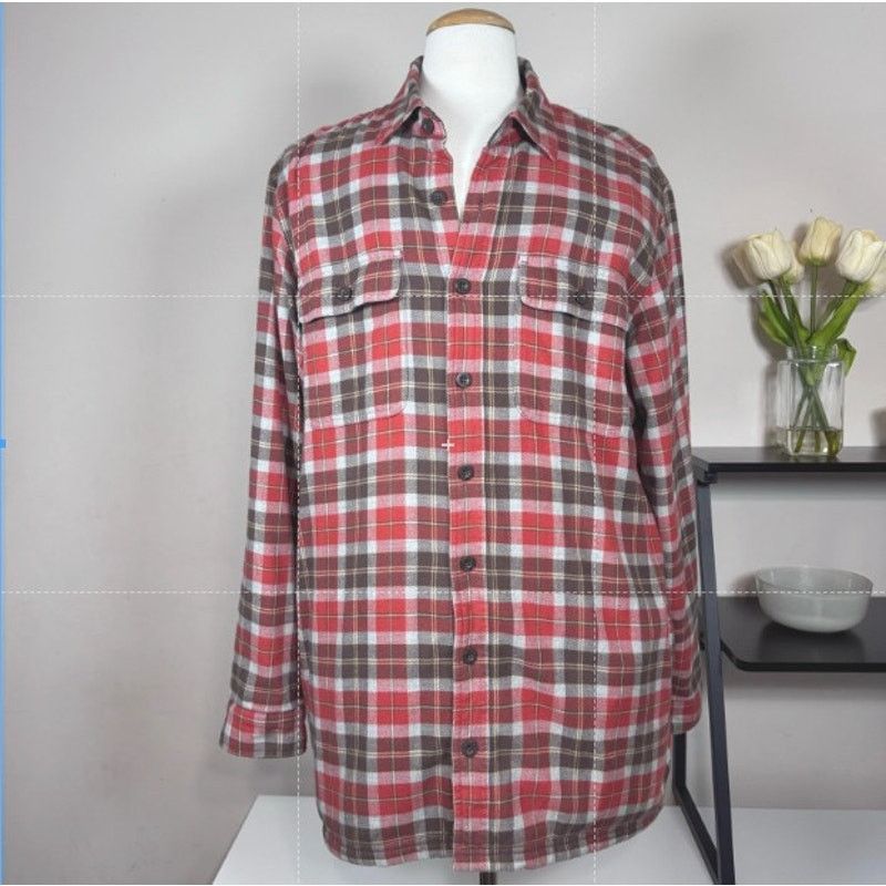 L.L. Bean LL Bean Fleece Lined Flannel Shirt Shacket Orange Brown Men Size US L / EU 52-54 / 3 - 1 Thumbnail