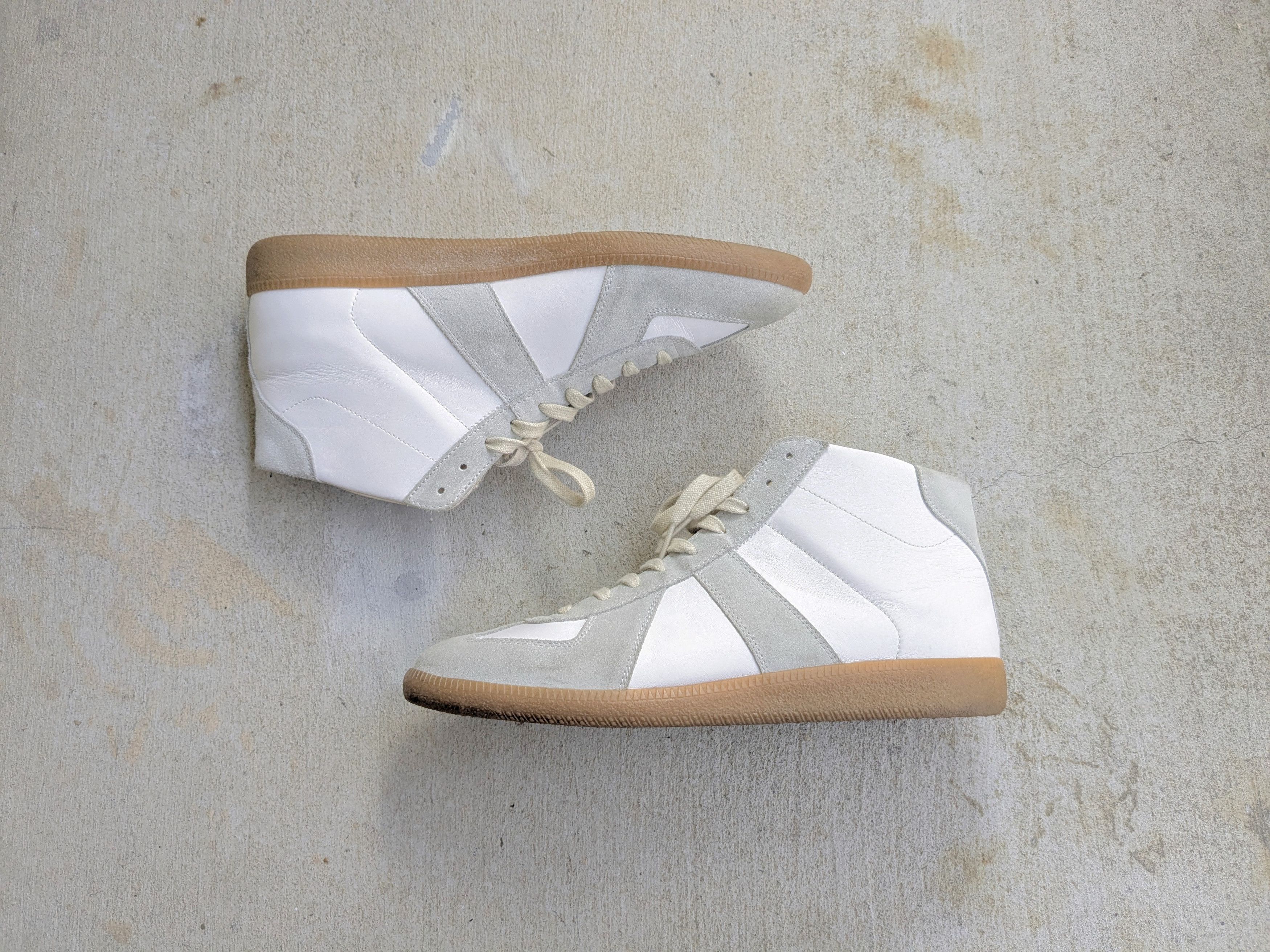 Maison Margiela Gat White Gray 12 45 High Suede Leather Shoes, Men's