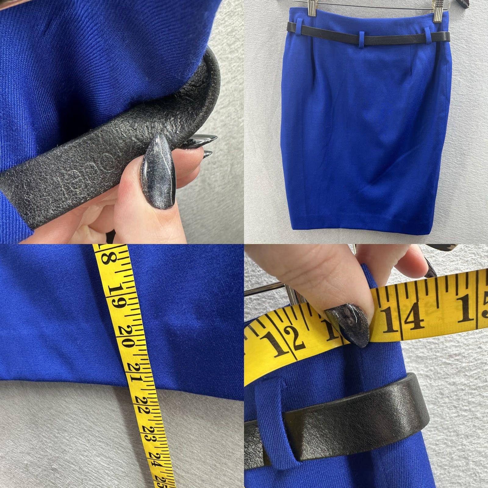Vintage Yigal Azrouel Skirt Womens 4 Blue Black Leather Belt Business Trim Quiet Luxury Size 27" / US 4 / IT 40 - 8 Thumbnail