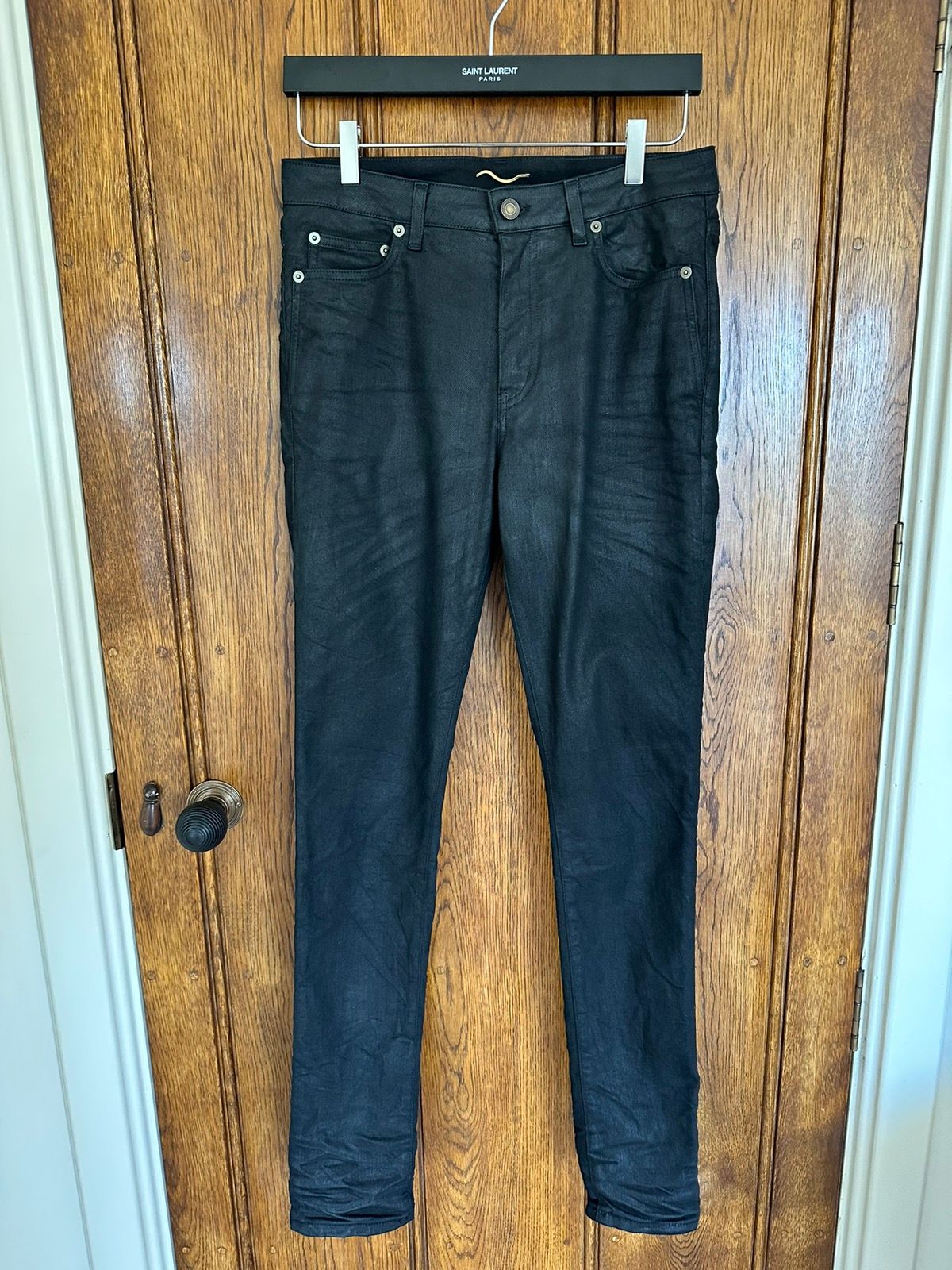 Pre-owned Saint Laurent Black Wax Waxed Jeans 31