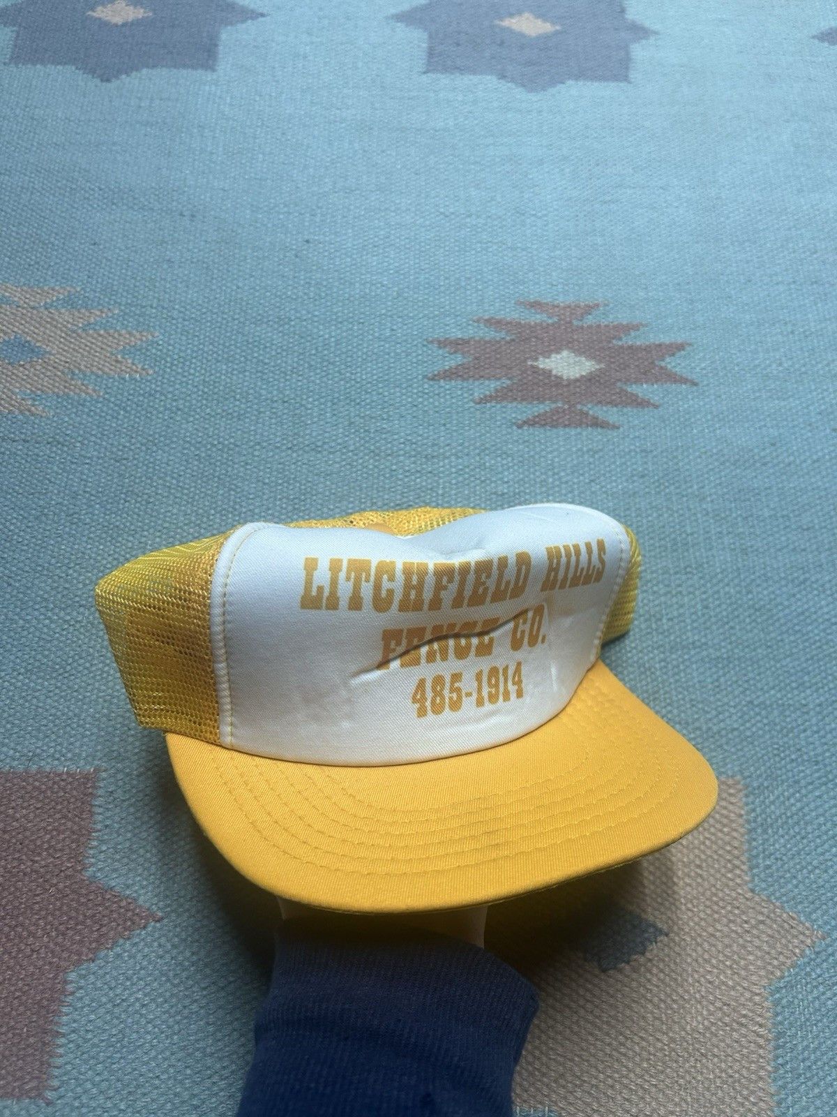 Vintage Vintage trucker hat Litchfield Hills fence co yellow white Size ONE SIZE - 1 Thumbnail