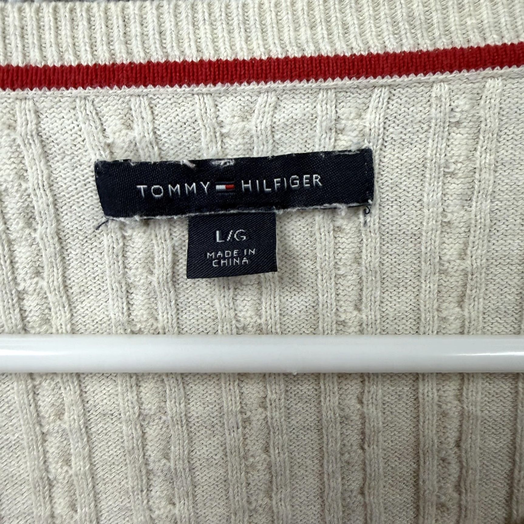 Tommy Hilfiger Tommy Hilfiger Sweater L Womens Beige Cable-Knit Raglan Long Sleeve Cotton Nylon Spandex Embroidered Logo Size L / US 10 / IT 46 - 5 Thumbnail