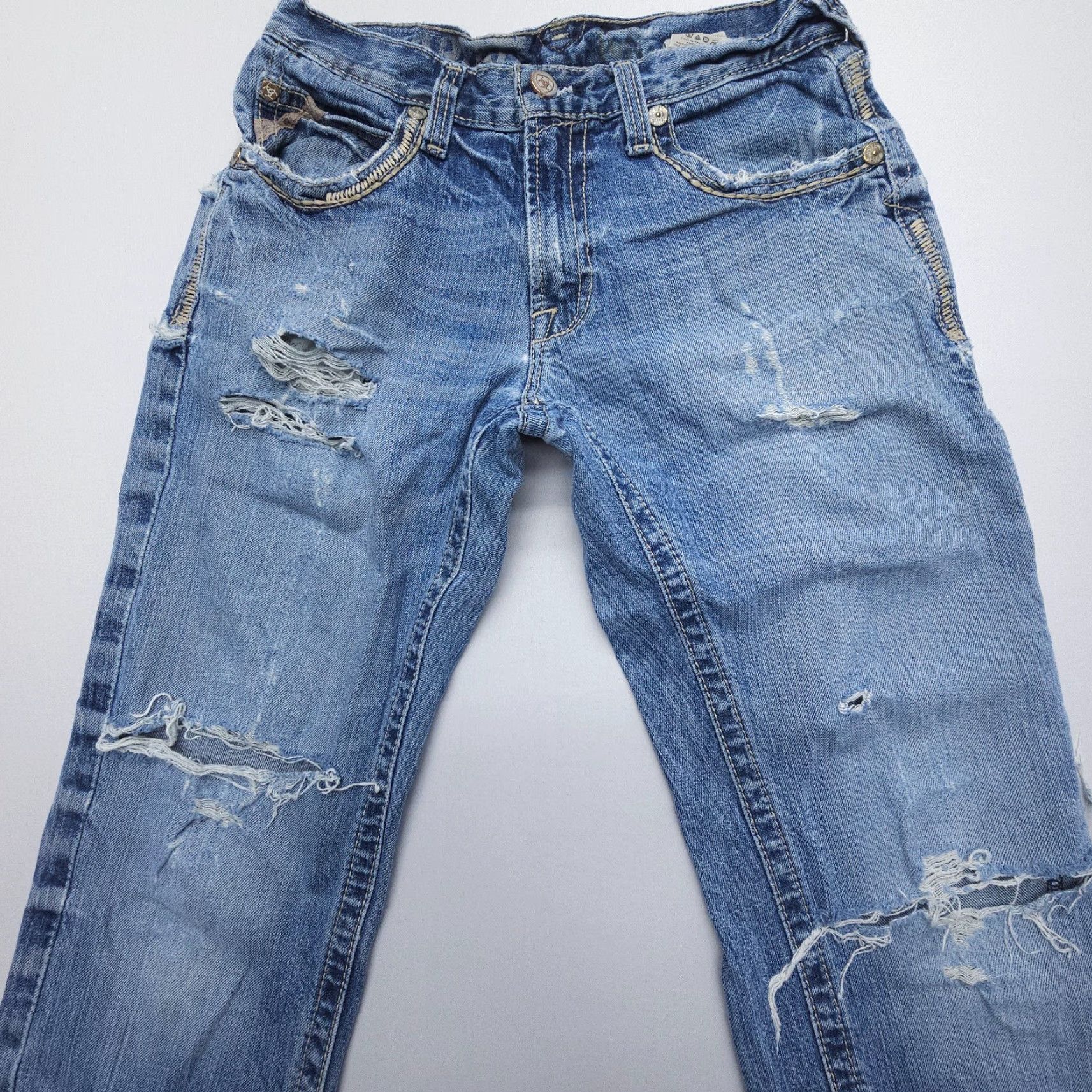 Ariat Ariat Jeans M5 Straight Mens 30 x 32 Blue Distressed 5-Pocket Denim Western Regular Rise Mid Inseam 30 30 in Adult Mens Size US 30 / EU 46 - 4 Thumbnail