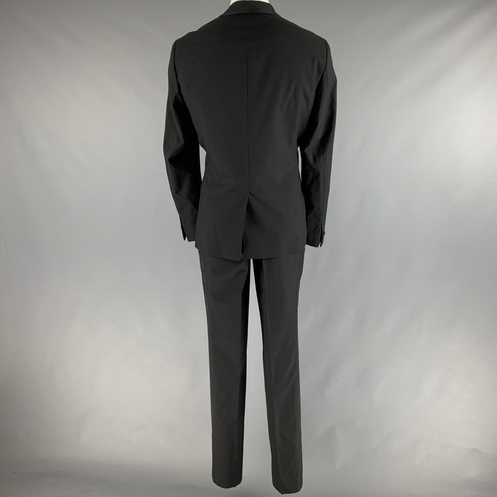 Mr P. MR P. Size 46 Black Solid Wool Shawl Collar Tuxedo Size 46R - 3 Thumbnail