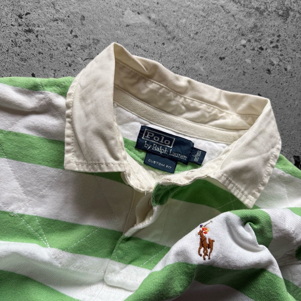 Polo Ralph Lauren Polo Ralph Lauren Vintage Green White Striped Polo Shirt Size US L / EU 52-54 / 3 - 3 Thumbnail
