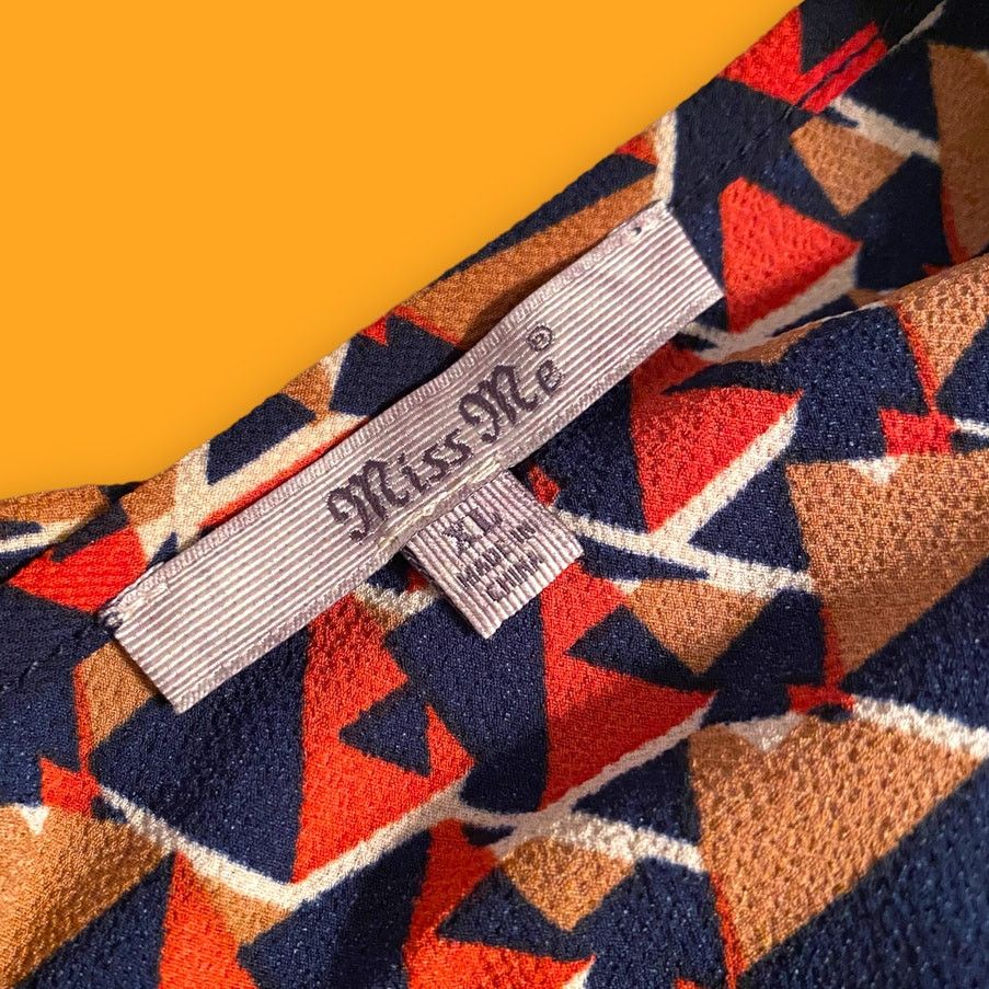 Miss Me Miss Me Long Sleeve Red-Orange Navy Triangles Blouse XL Size XL / US 12-14 / IT 48-50 - 6 Thumbnail