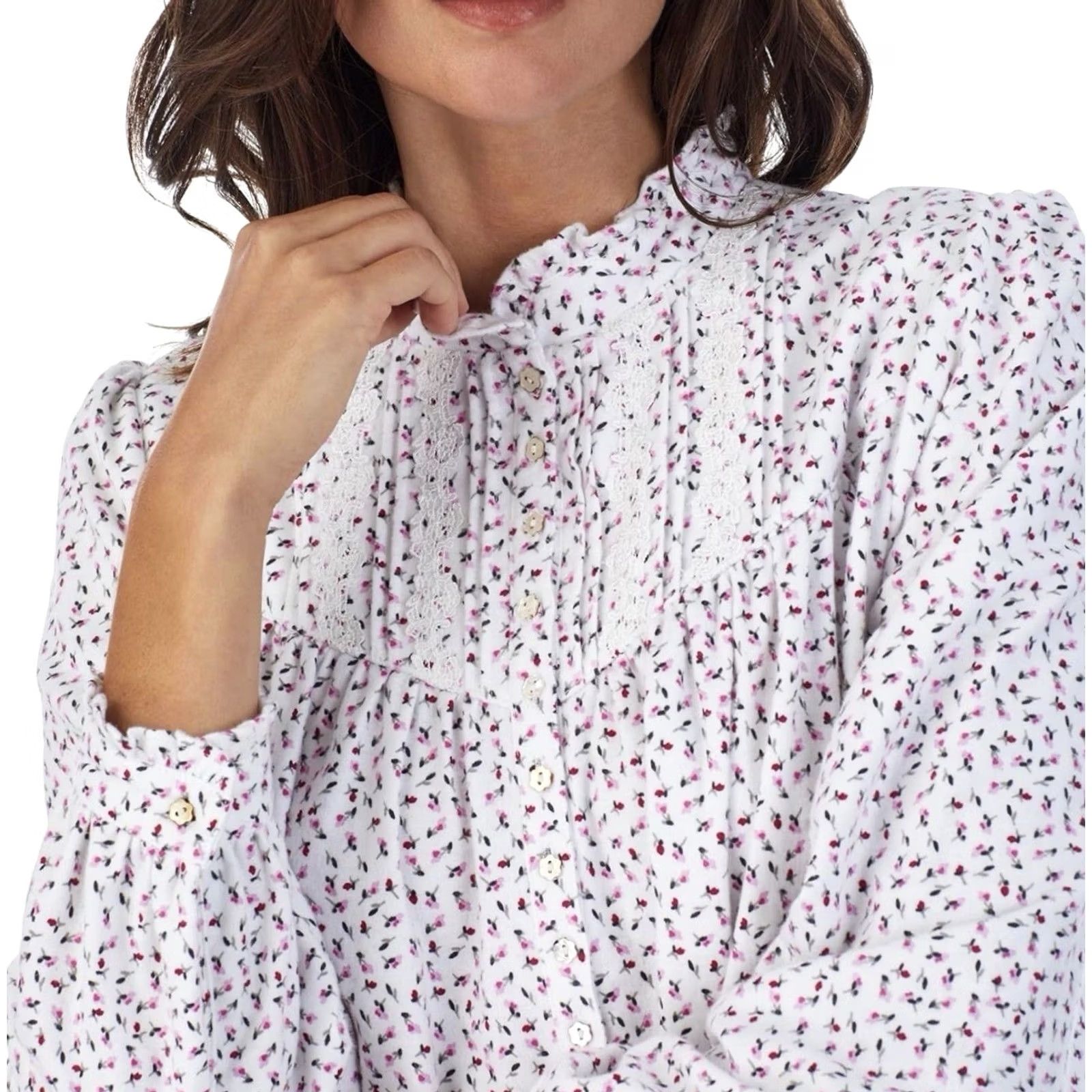 Vintage Eileen West Cotton Flannel Gown Sz XL White Long Sleeve High Neck NWT Womens Size XL / US 12-14 / IT 48-50 - 3 Thumbnail