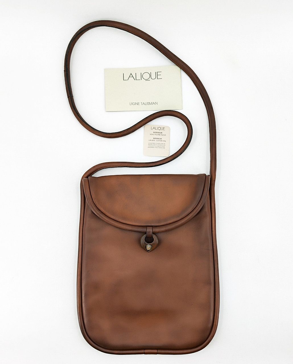 Lalique Full Brown Calf Leather Sling Bag, Men's