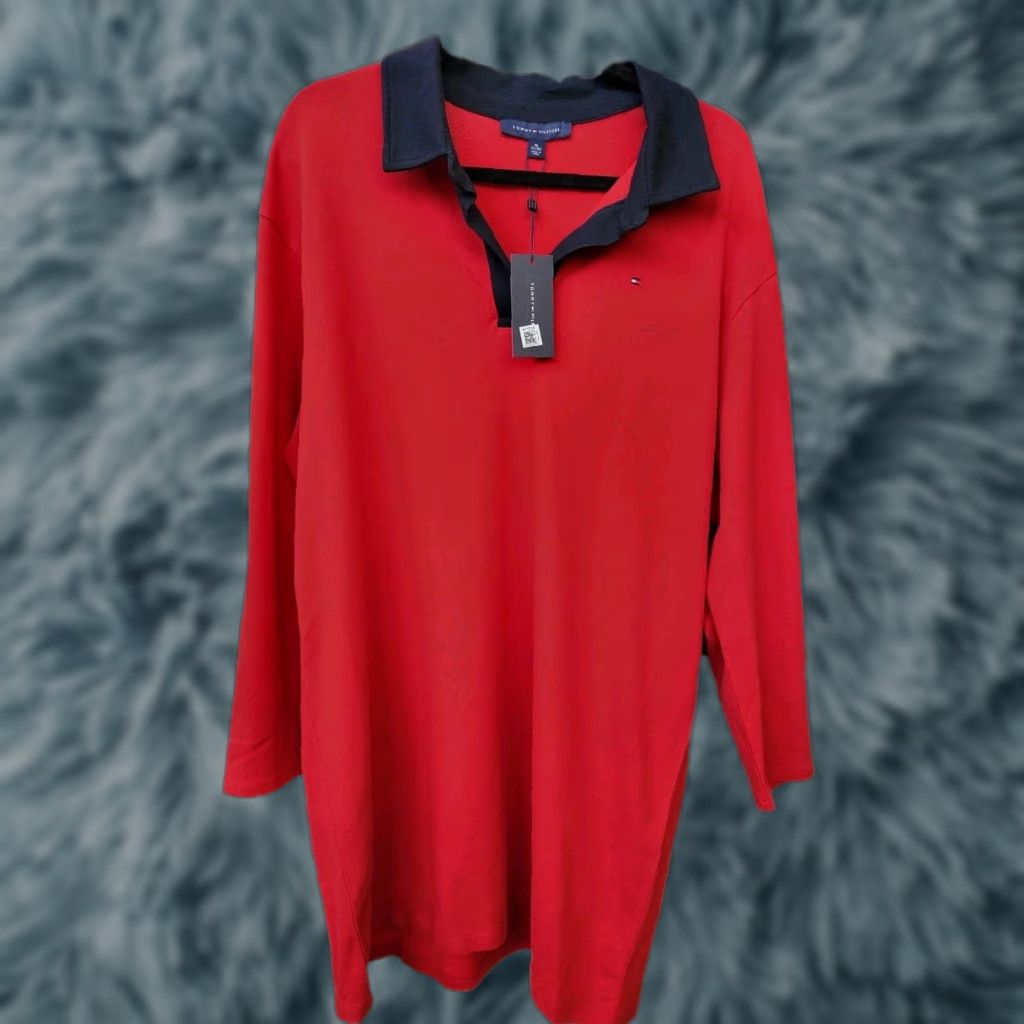 Tommy Hilfiger Tommy Hilfiger Rugby Dress LS NWT XL 46" X 36" X 23" Red Knit Cotton Casual Workwear Womens/Adults XL Shirt dress Rugby Polo - NWT Size XL / US 12-14 / IT 48-50 - 1 Thumbnail