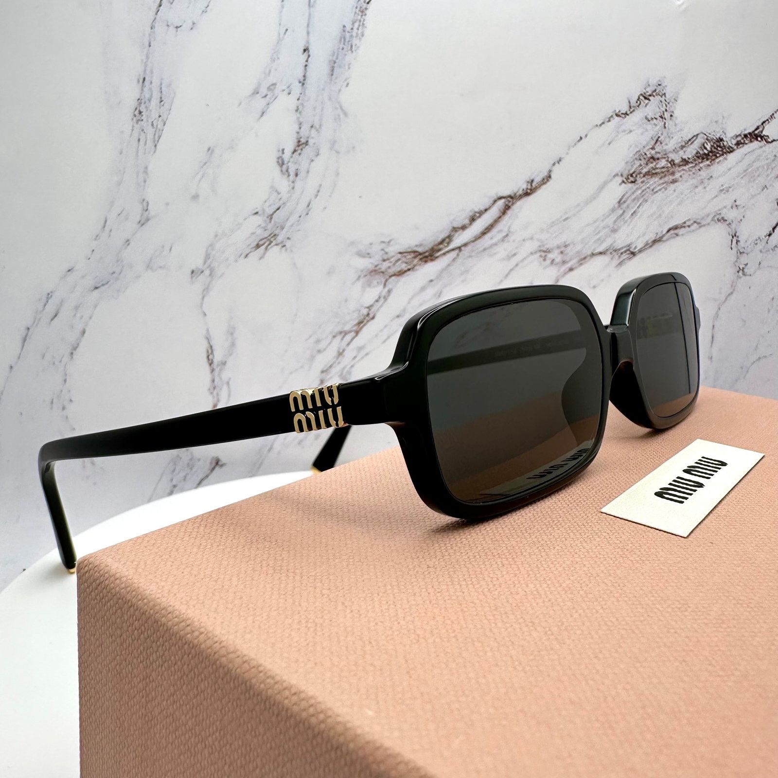 Miu Miu MIU MIU Sunglasses New Black Square Acetate Gold Metal Logo Size ONE SIZE - 10 Thumbnail