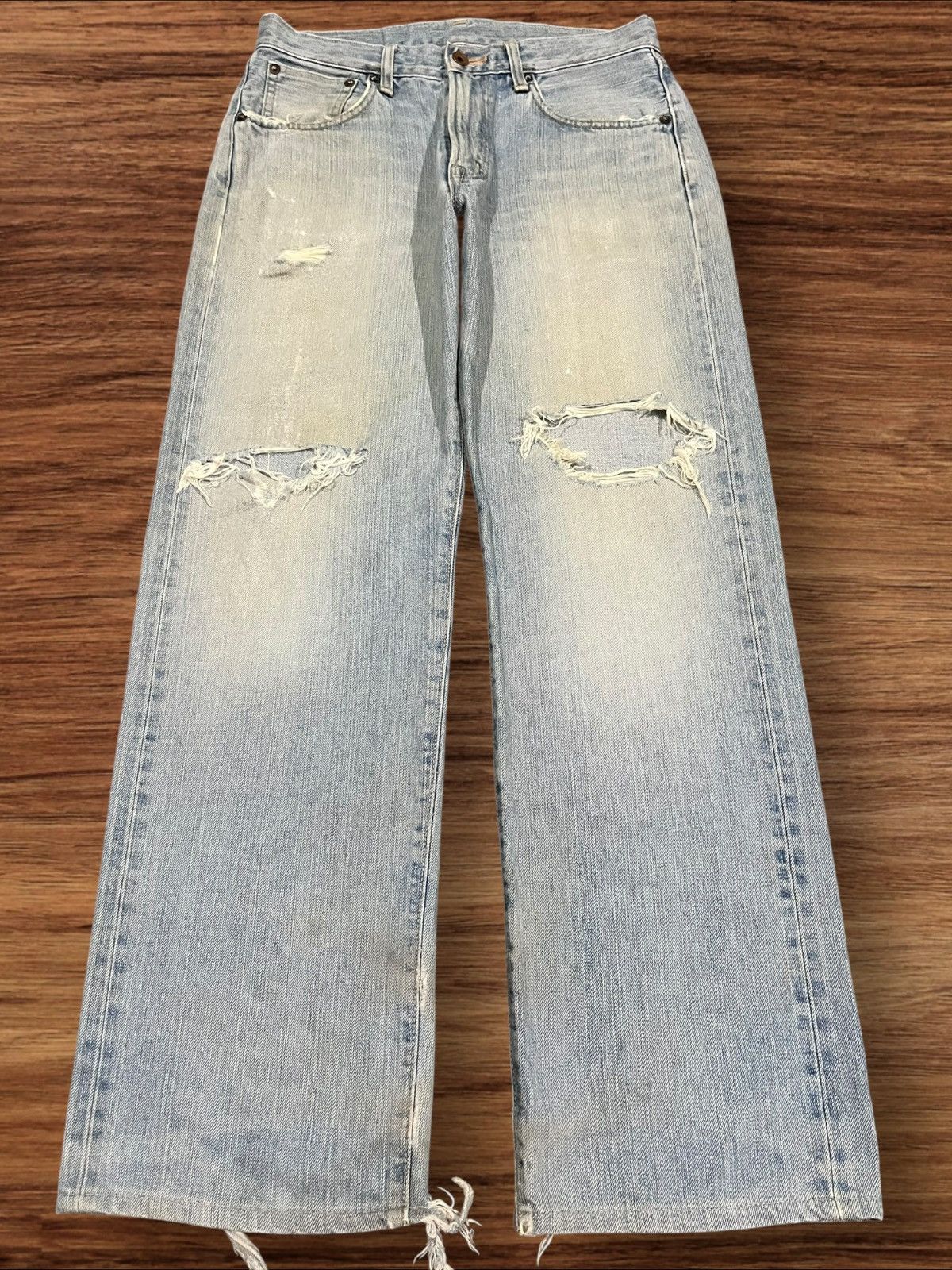Edwin × Vintage Vintage Edwin 505X Blue Washed Distressed Selvedge Jeans Size US 29 - 1 Thumbnail