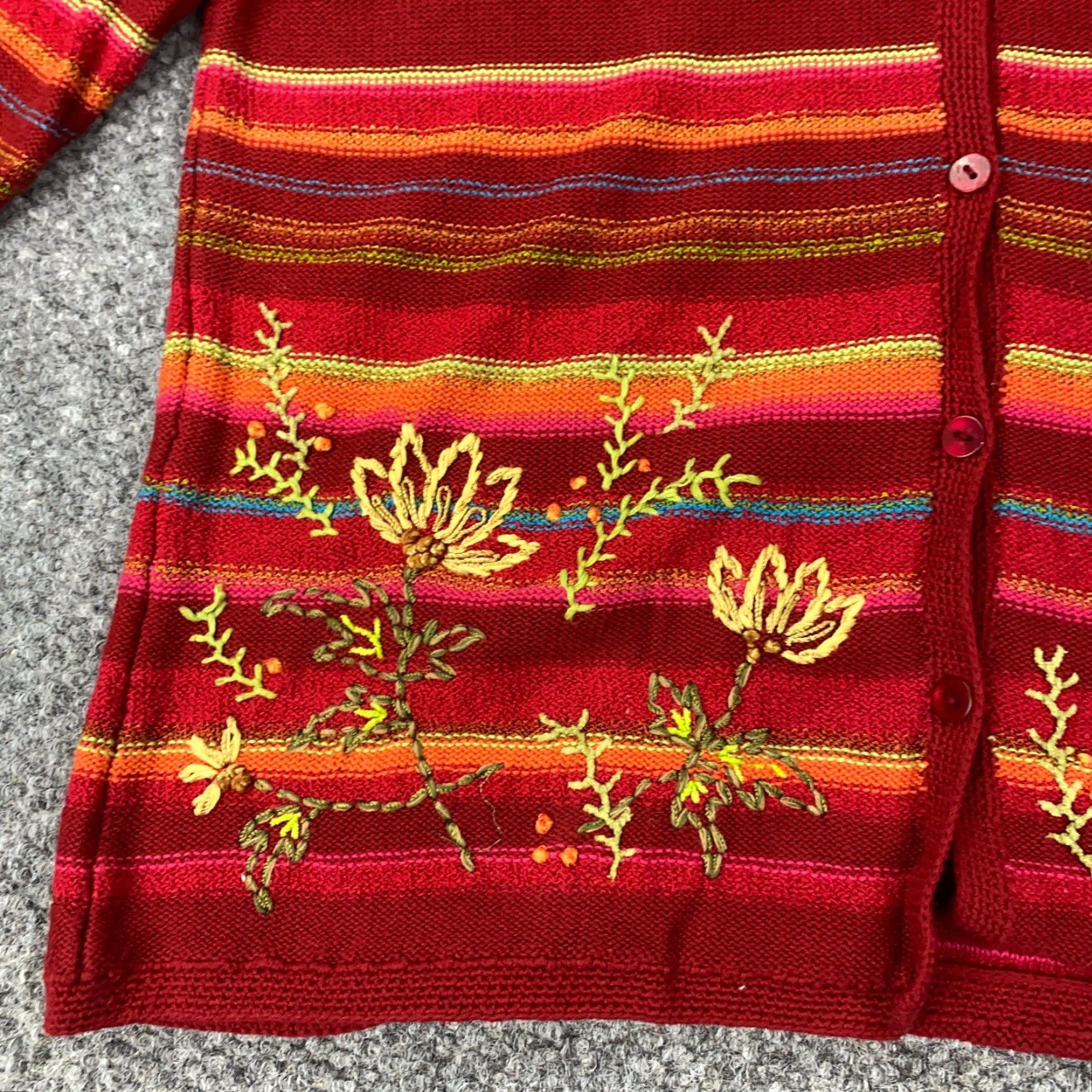 Talbots Talbots Cardigan Sweater Striped 3/4 Sleeve Red Flower Button Embroidered Cotton Ramie Rayon Women M Medium Adult Womens Fall Spring Winter Stock Size M / US 6-8 / IT 42-44 - 5 Thumbnail