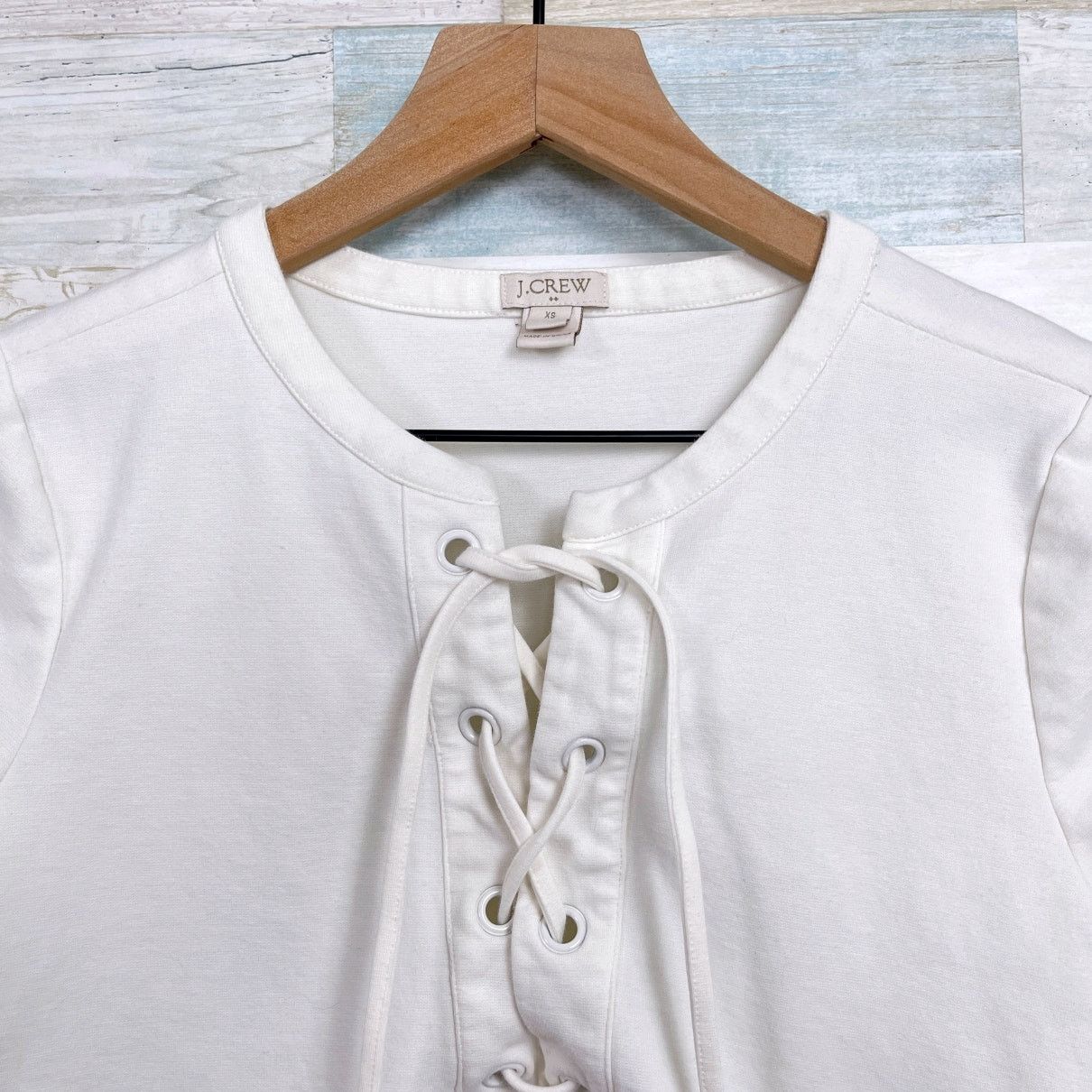 J.Crew J Crew Lace Up Boxy Tee Ivory Off White Short Sleeve XS Size XS / US 0-2 / IT 36-38 - 2 Thumbnail